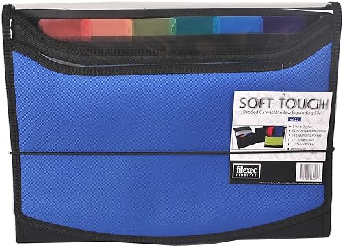 Filexec Archivo expandible de lona acolchada suave al tacto, 13 bolsillos, 1 paquete, azul (46221-6)