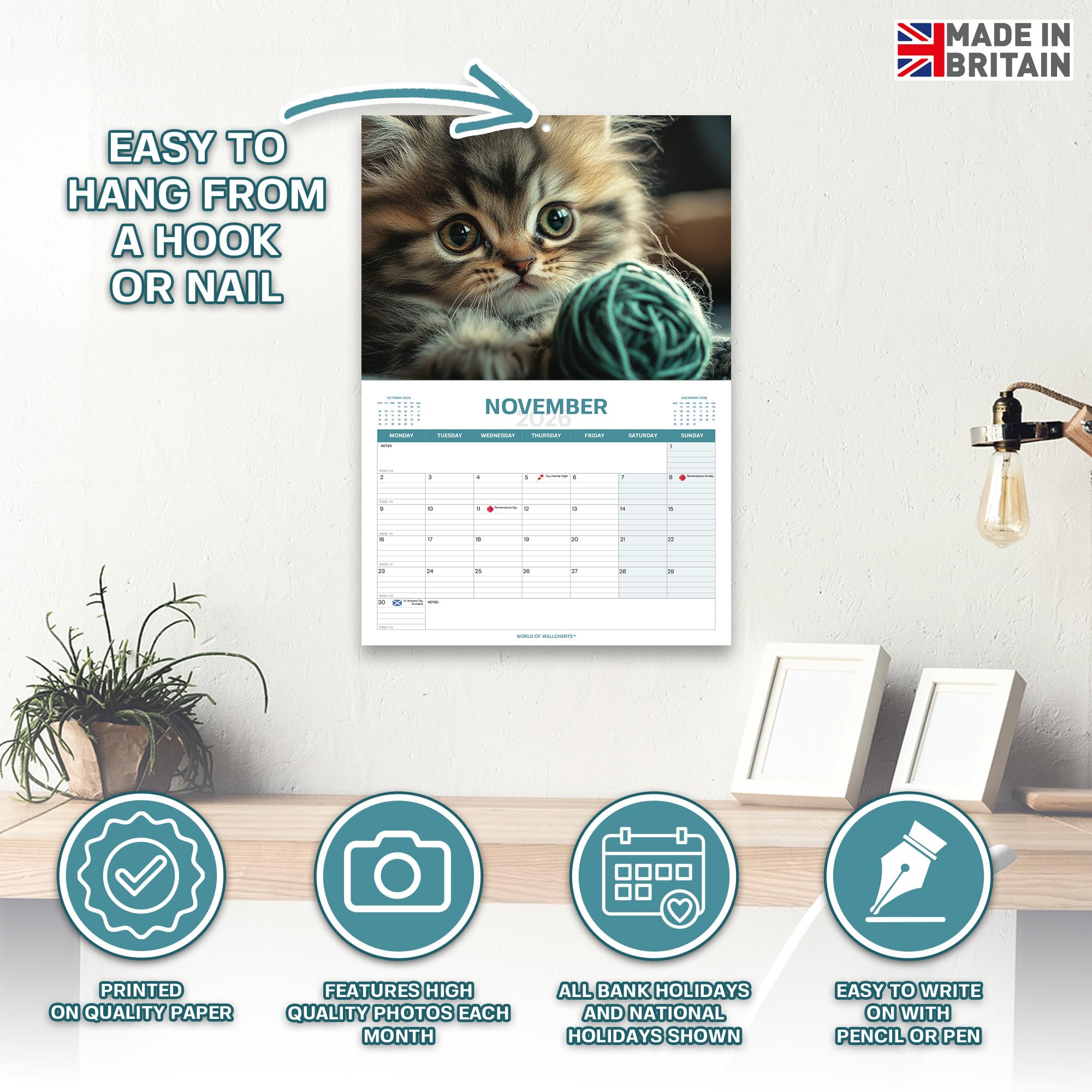 Calendrier Mural 2025 En Forme De Chat - Calendrier Mural Mensuel