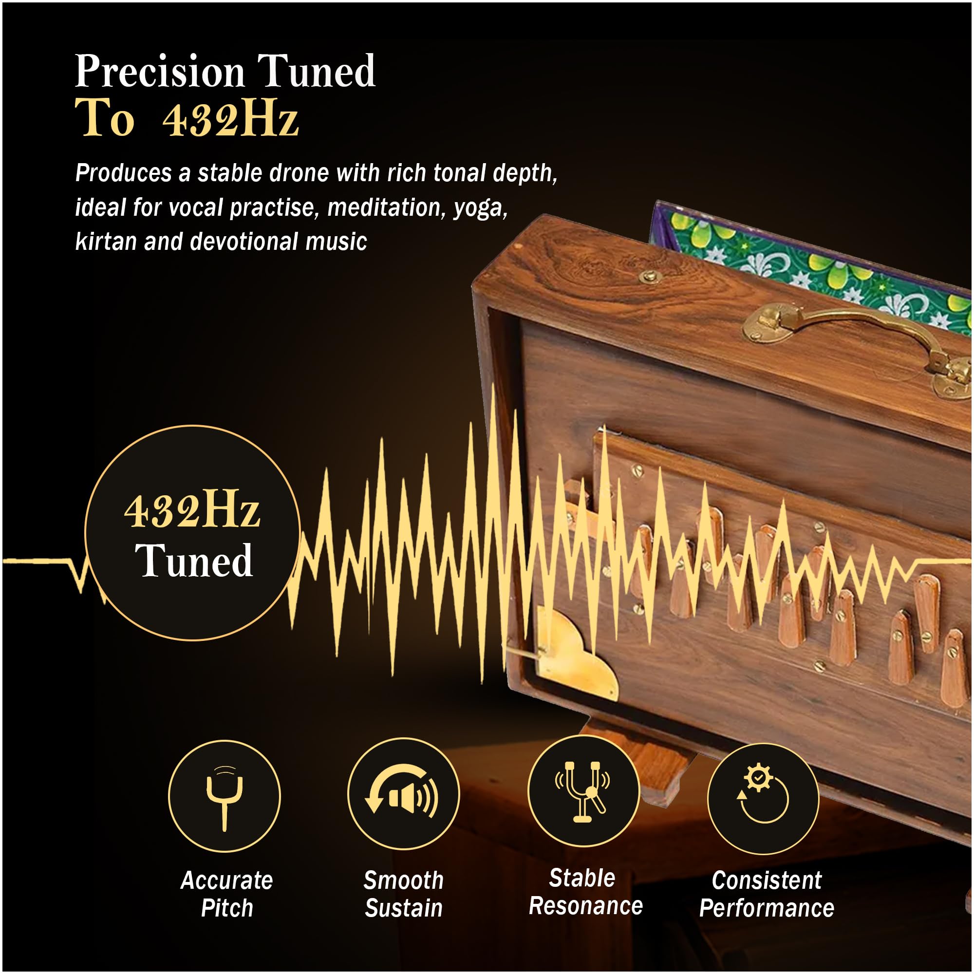 Shruti Box with 13 note Tuned 432 Hertz Padded Carry Bag Made by Teak wood