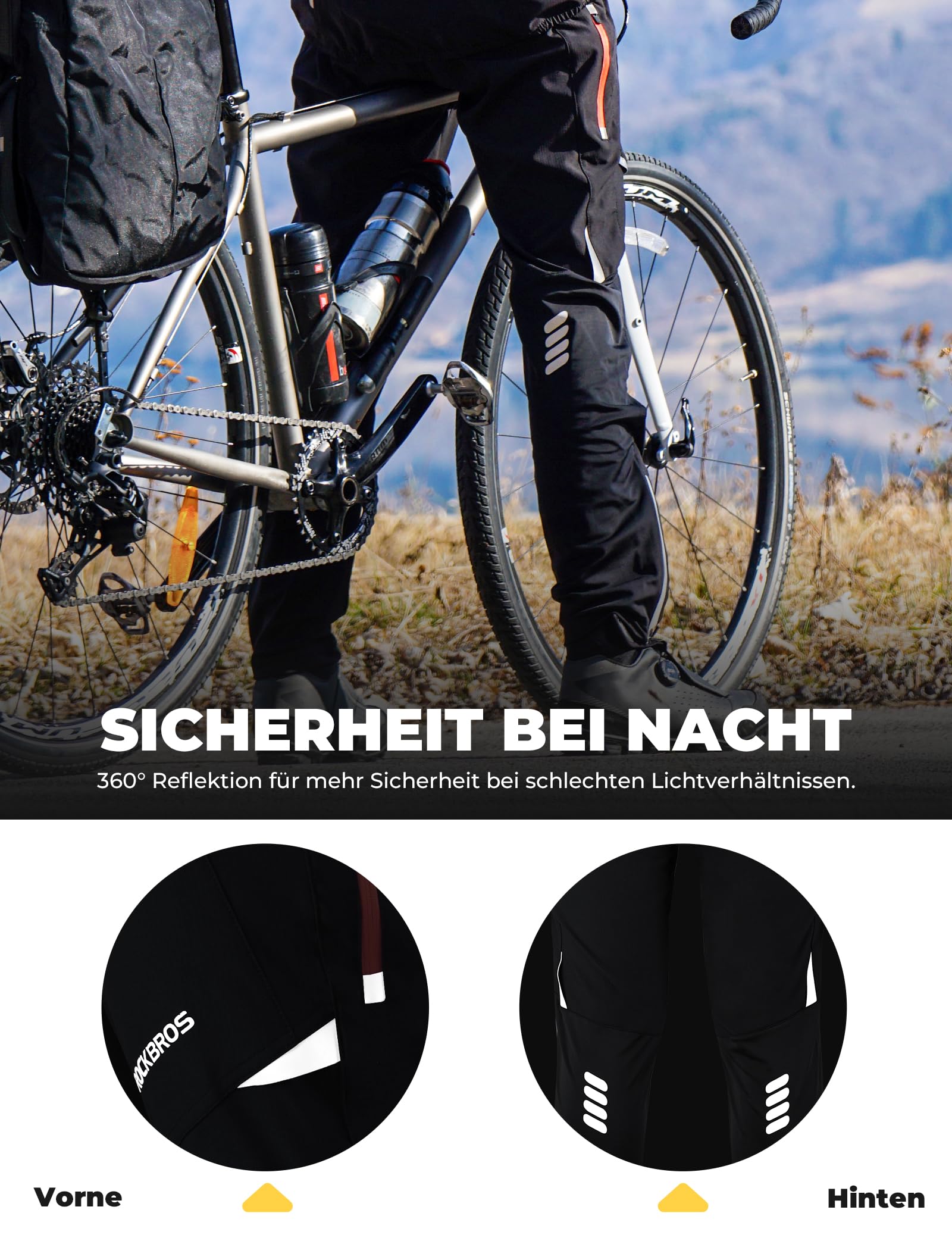 ROCKBROS Herren Fahrradhose Atmungsaktiv Lang Radlerhose Laufhose für Outdoor-Sports S-4XL Aktualisiert