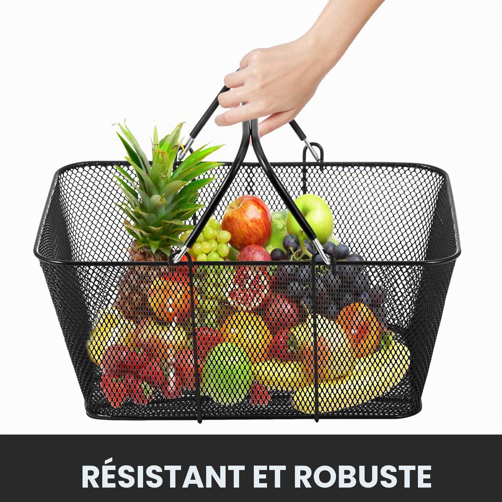 VEVOR Panier de Courses avec poignées, 12 pièces, paniers à Provision Portable en Fil métallique, 41x31x18 cm, Ensemble de paniers de Rangement pour supermarchés, magasins de détail, épicerie, Noir
