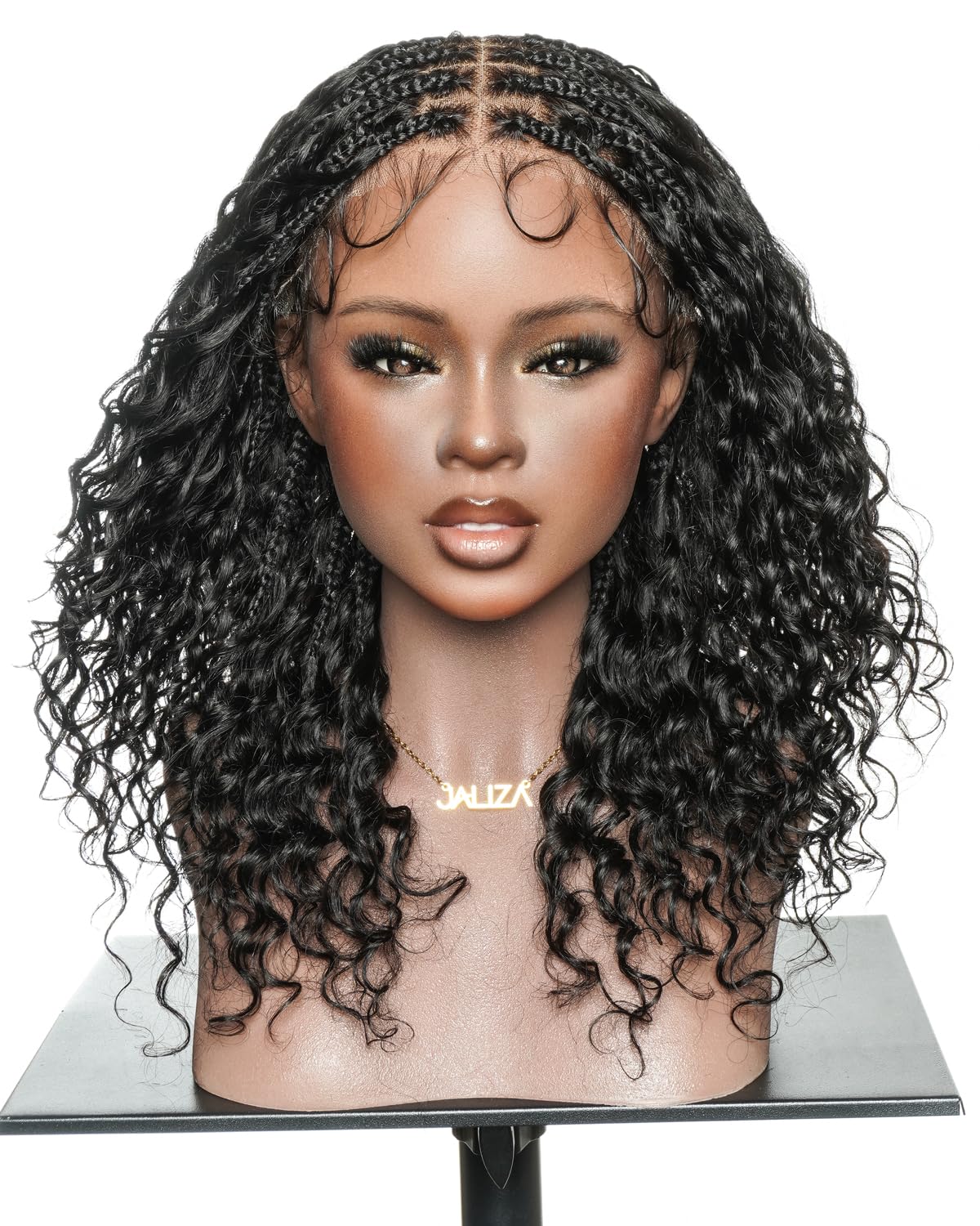JALIZA 16" Slip-on Glueless HD Lace Boho Box Braided Wigs Human Hair-1B