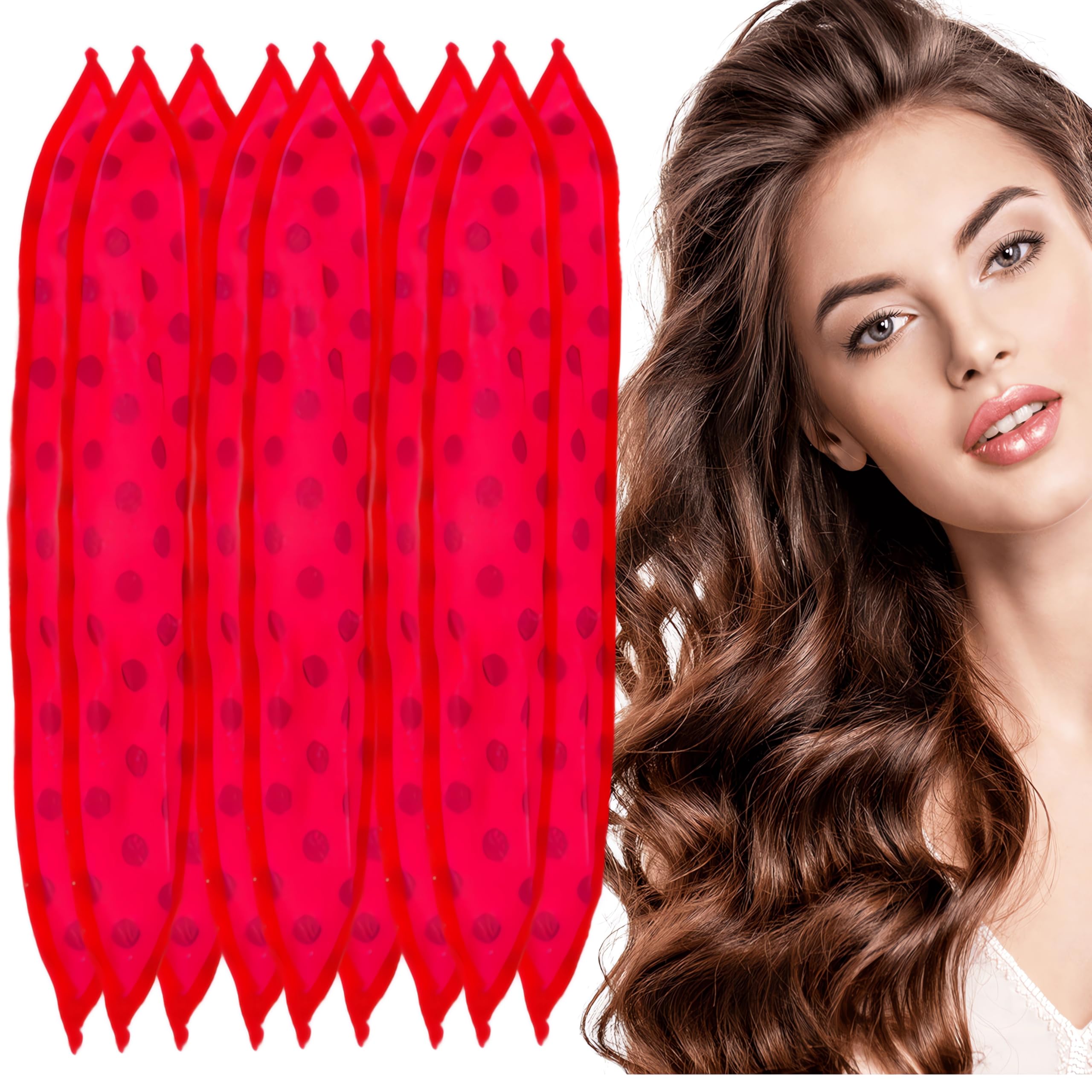 AHSNYLC 9PCS Satin Sponge Curlers - Soft Sleep Hair Rollers, No Heat, Red