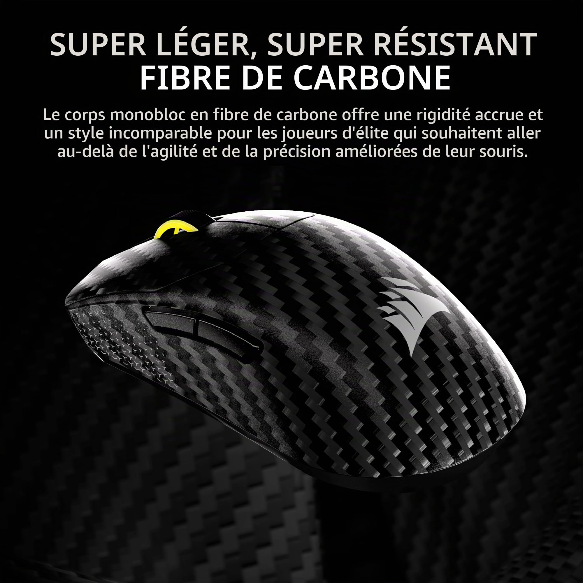 Corsair Sabre v2 Pro Souris de Jeu sans Fil CF FPS – Capteur Marksman S 33 000 DPI, Hyper-Polling 8 000 Hz, monocoque en Fibre de Carbone, légère, Batterie jusqu'à 120 Heures – Noir