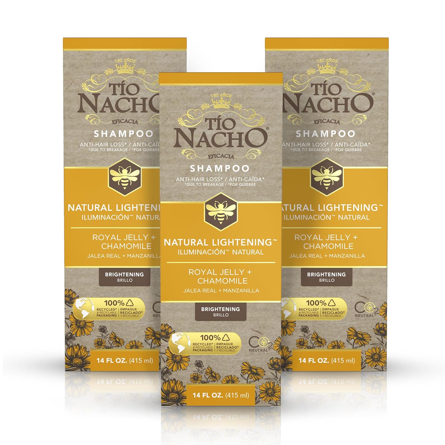 Tio Nacho Natural Lightening Shampoo with Chamomile and Royal Jelly, Clarifying Shampoo for Blonde and Light Brown Hair, Shine-Enhancing Formula with Natural Botanical Extracts, 14 fl oz (Pack of 3)