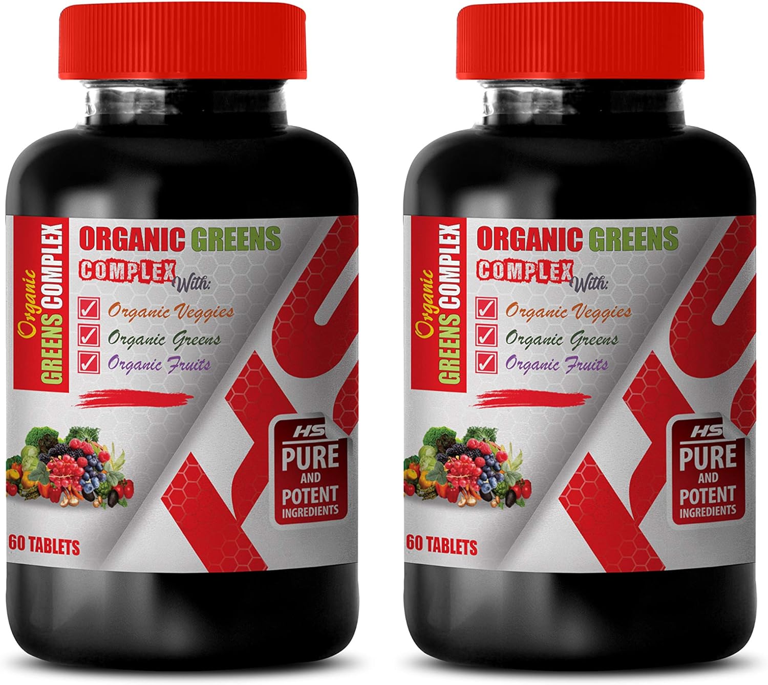 Immune System Vitamins for Men - Organic Greens Complex with Veggies, Greens, Fruits - Strawberry Supplement - 2 Bottles 120 Tablets