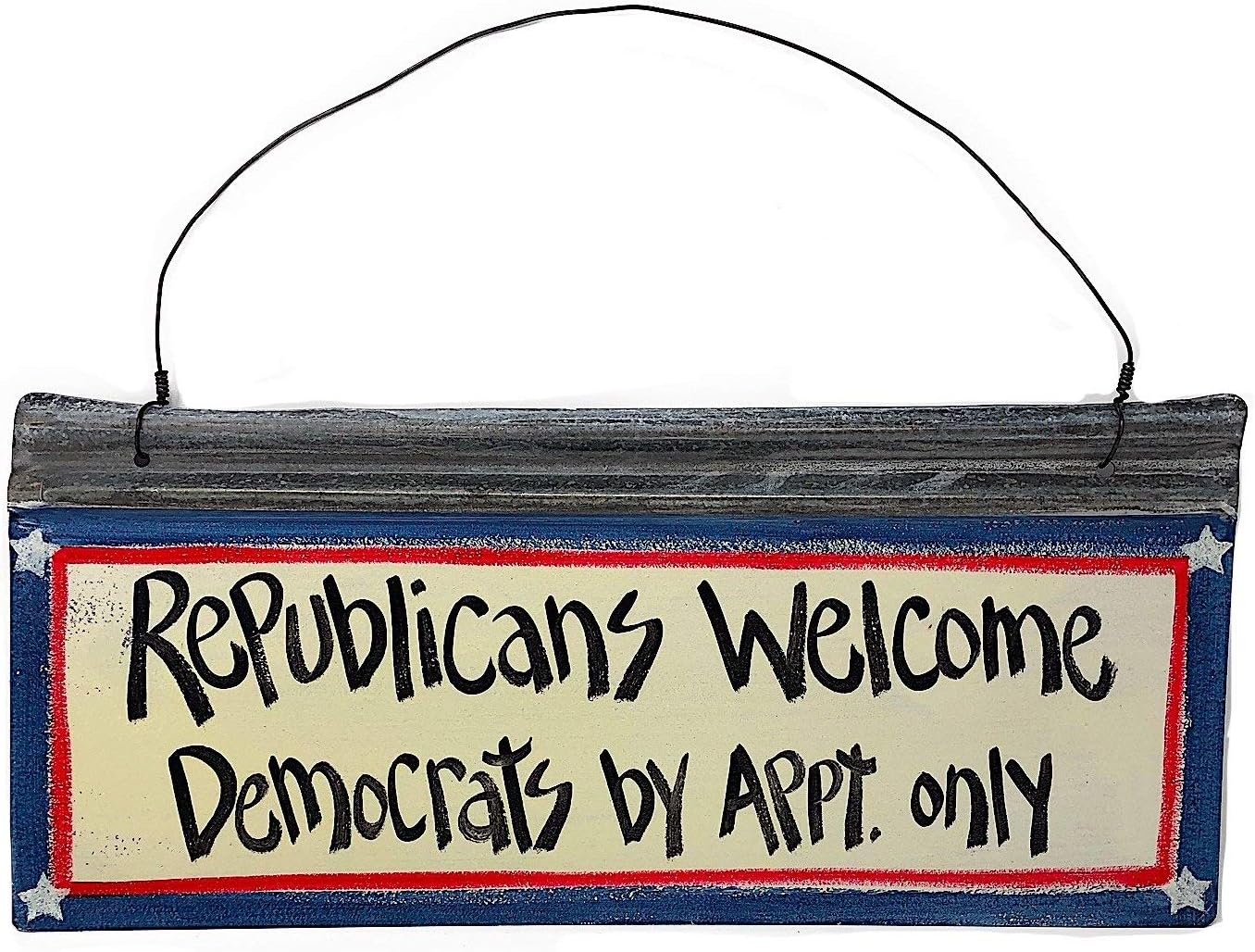 B.F.A. Funny Republican Metal Front Door Yard Sign Political Plaque American Handmade Rustic Distressed Indoor Outdoor/Republicans Welcome (17.3” x 7.5”)