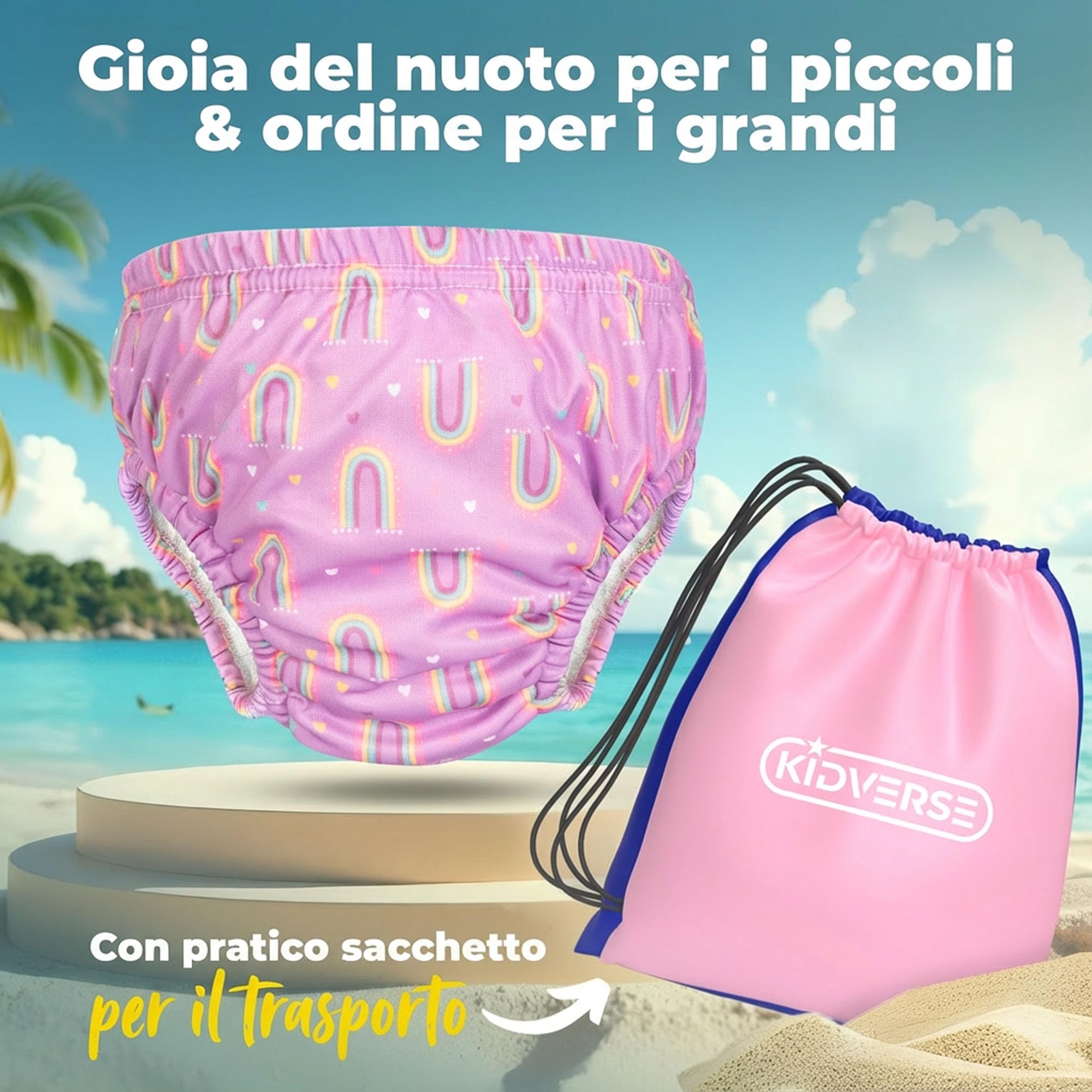 KIDVERSE Pannolini da nuoto riutilizzabili per neonati fino a 6 mesi con borsa per il trasporto
