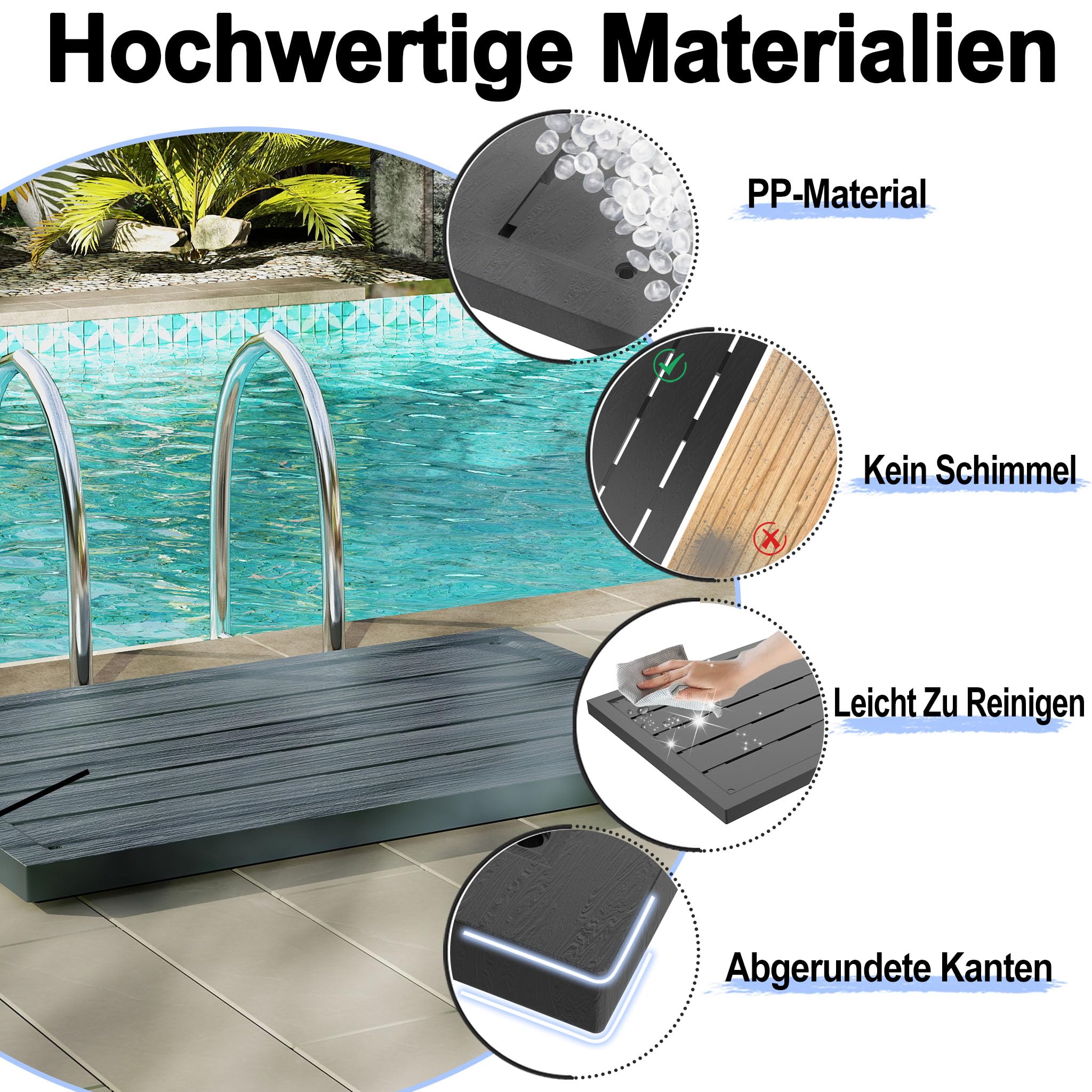 FIVMEN Élément de sol en plastique pour douche solaire, douche de jardin, douche extérieure, plaque de sol, antidérapante, protection UV, pour douche de piscine, échelle de piscine, 100 x 65 x 4 cm