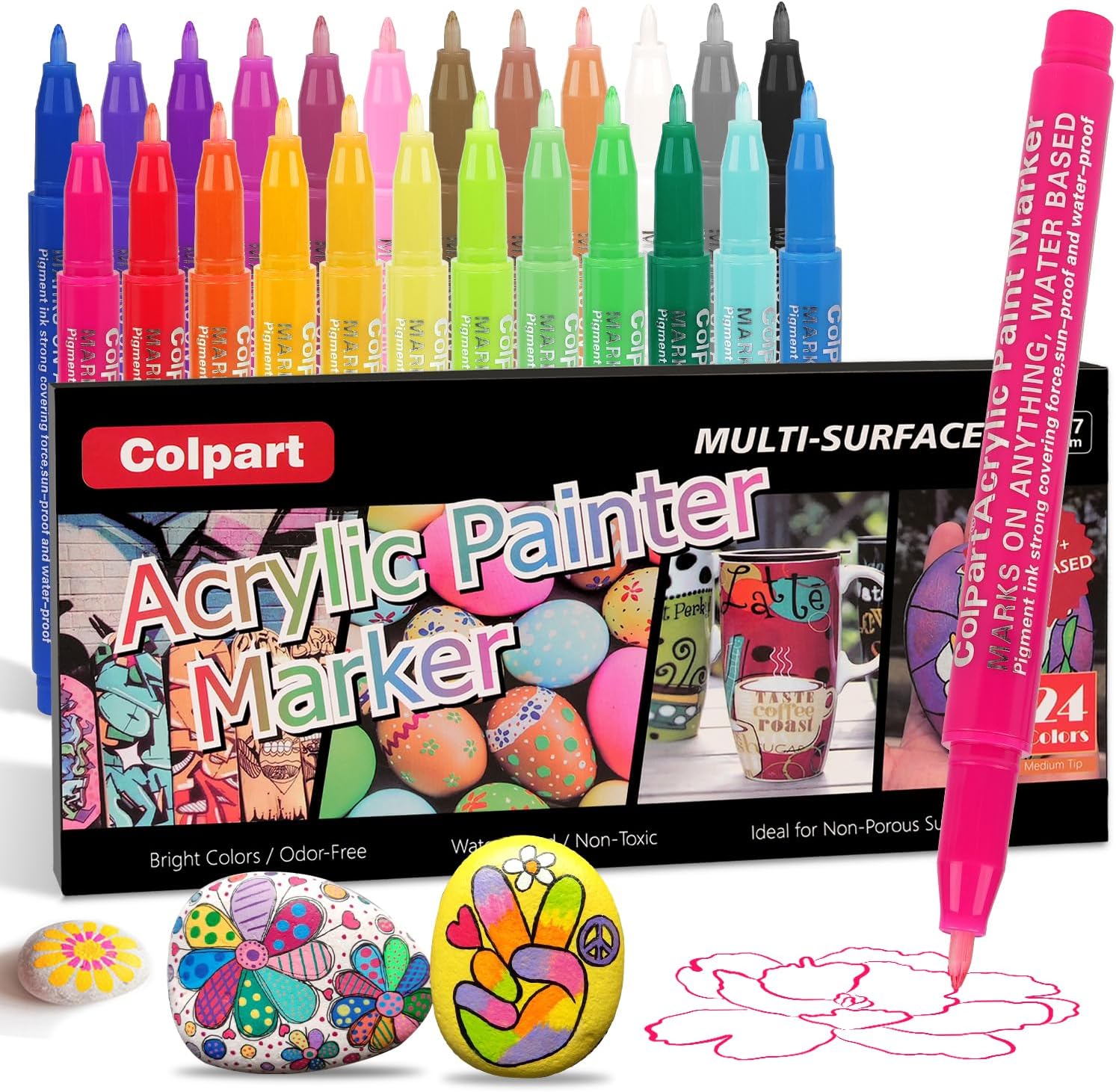 colpart 24 Colors Acrylic Paint Markers 0.7mm Extra Fine Tip Acrylic