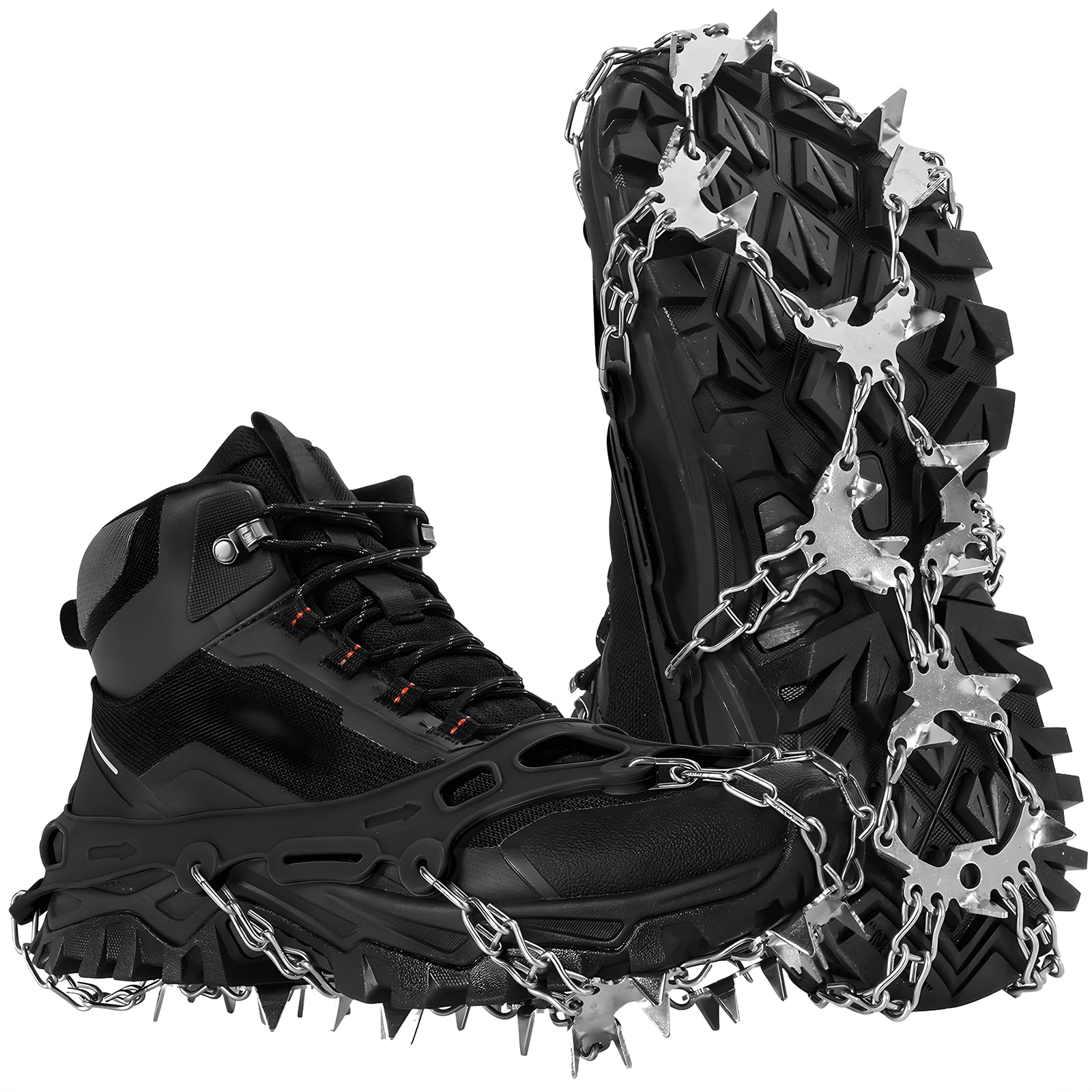 HOSLAFON Steigeisen für Schuhe, 32 Spikes, EIS- und Schneegriffe, Edelstahl-Traktionsstollen zum Gehen, Joggen, Klettern und Wandern