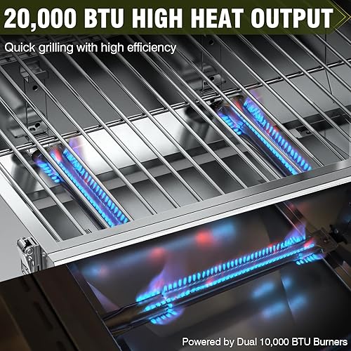 Miniatura 4 de BESTFIRE Parrilla de gas propano de mesa con 2 quemadores y tapa de vidrio de visión, parrilla portátil de acero inoxidable de 15,000 BTU con