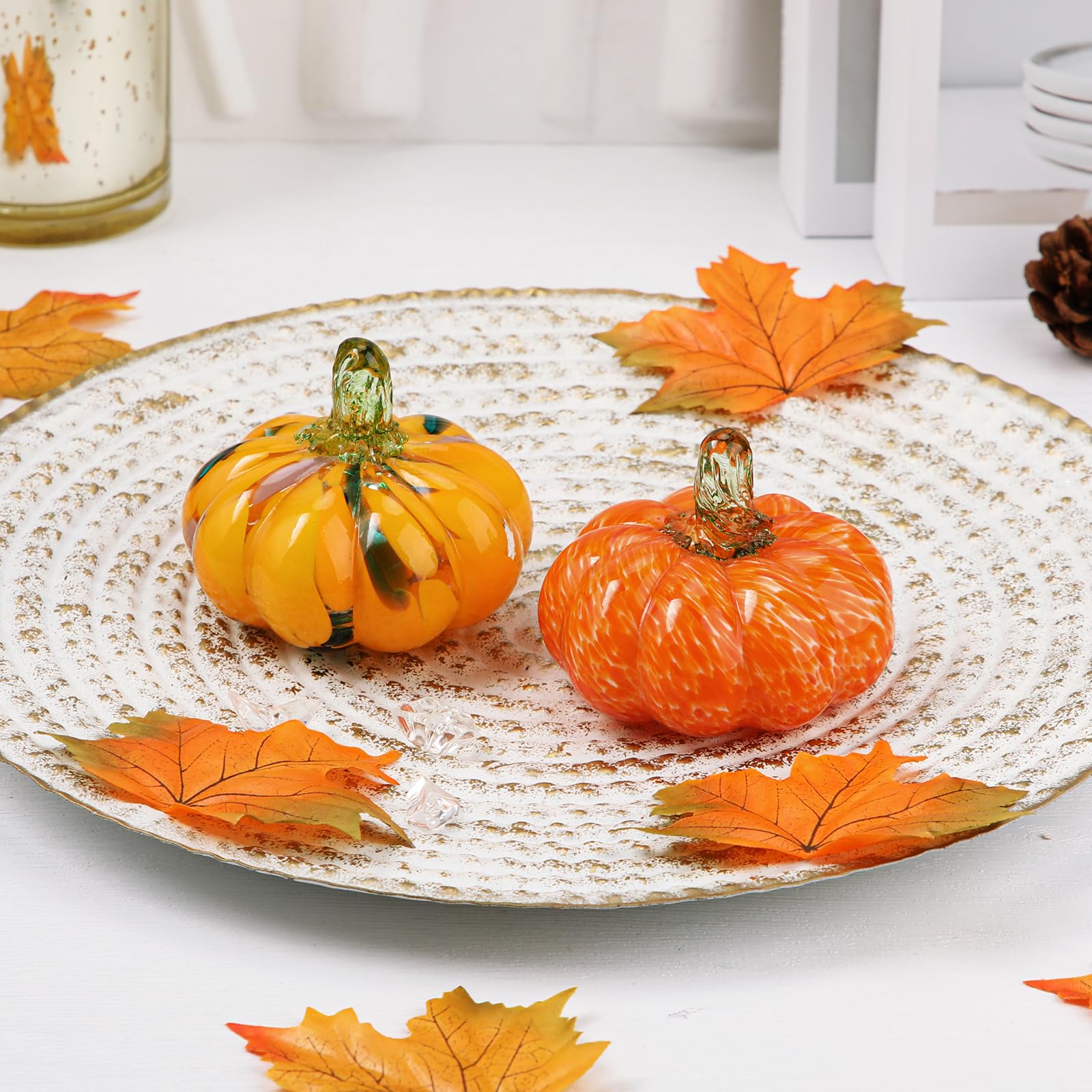 Lot De 2 Citrouilles En Verre Soufflé à La Main - Déco Automne Et Halloween - 7.9 Cm - Mini Décorations - 4