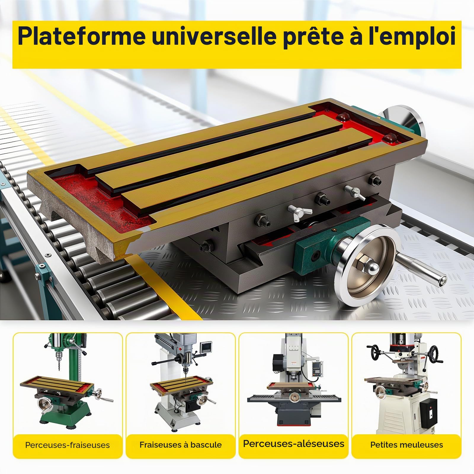 Table en croix, perceuse d'établi, étau de fraisage, fraiseuse en métal, perceuse à trépied, pinces Bench, support de fraisage, table de support croisée sous table, 450 x 170 mm.