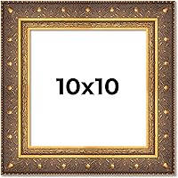 Vista 1 de Marco de fotos vintage de madera maciza dorada de 10 x 10 pulgadas, ancho de moldeo de 2.5 pulgadas, marco de fotos de museo de bronce adornado