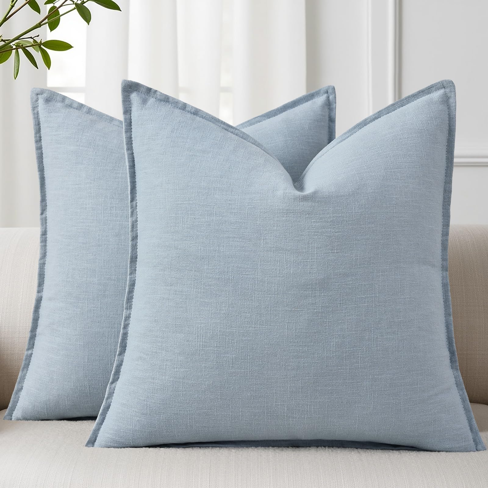 decorUhome Fall Sky Blue Linen Throw Pillow Covers 16x16 Set of 2