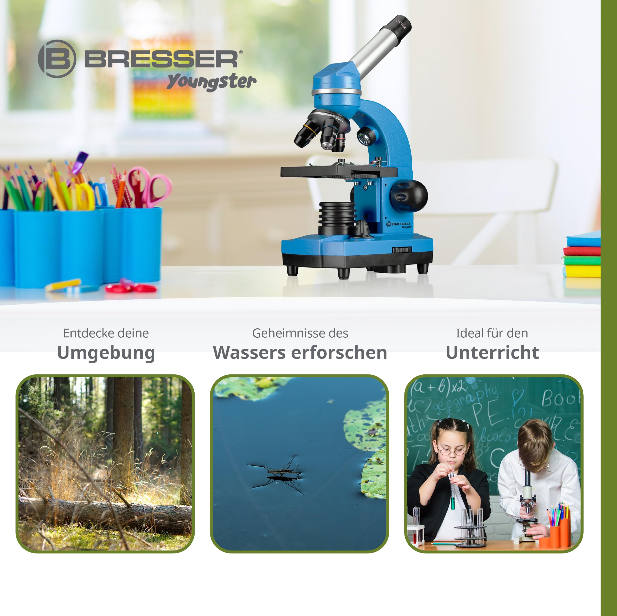 Bresser Bresse Junior microscopio per studenti Biolux Sel con supporto per smartphone, accessori e sistema di zoom Barlow, per bambini, principianti e adulti