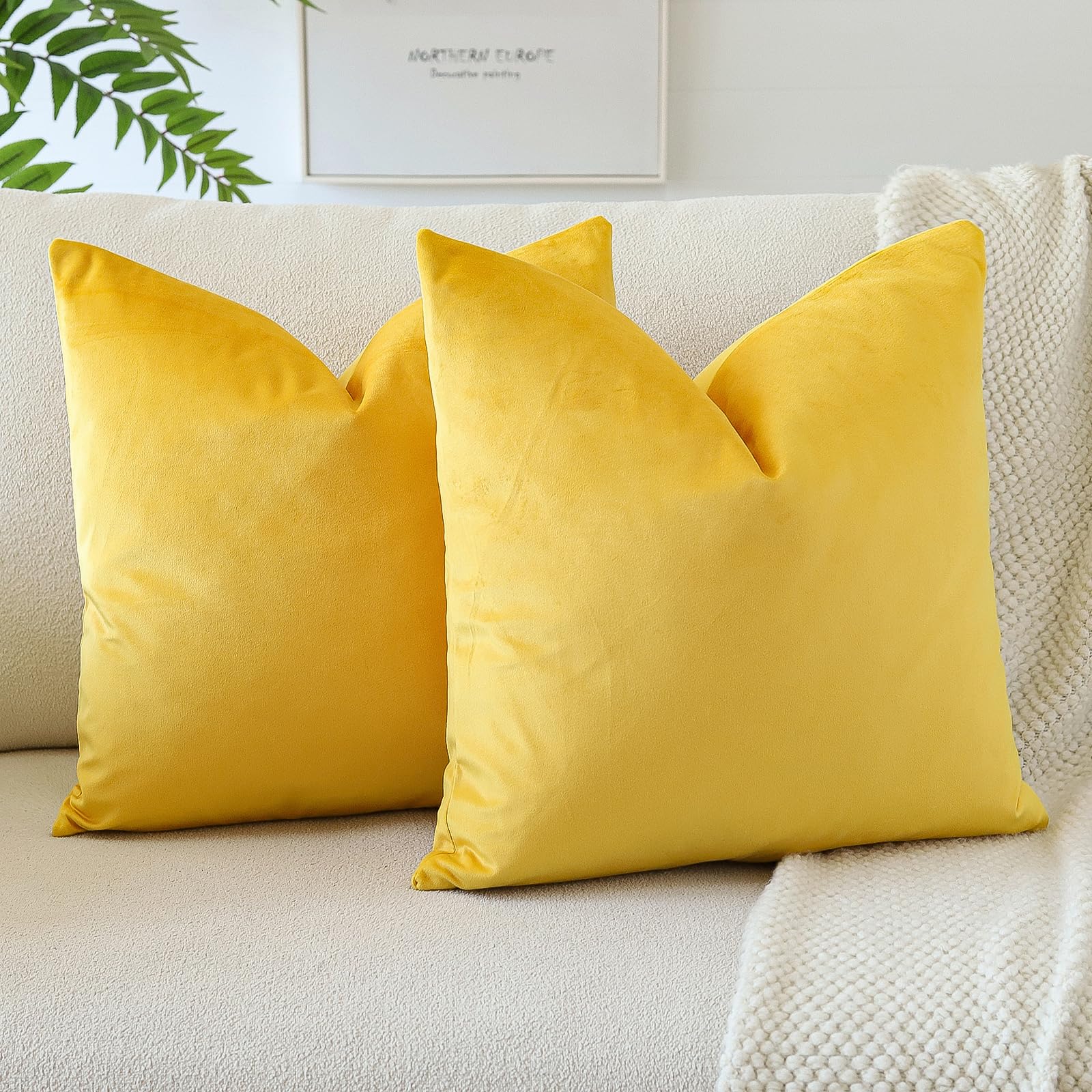 Housses de coussin en velours doux pour canapé de salon ambiance chaleureuse 50x50cm OTOSTAR