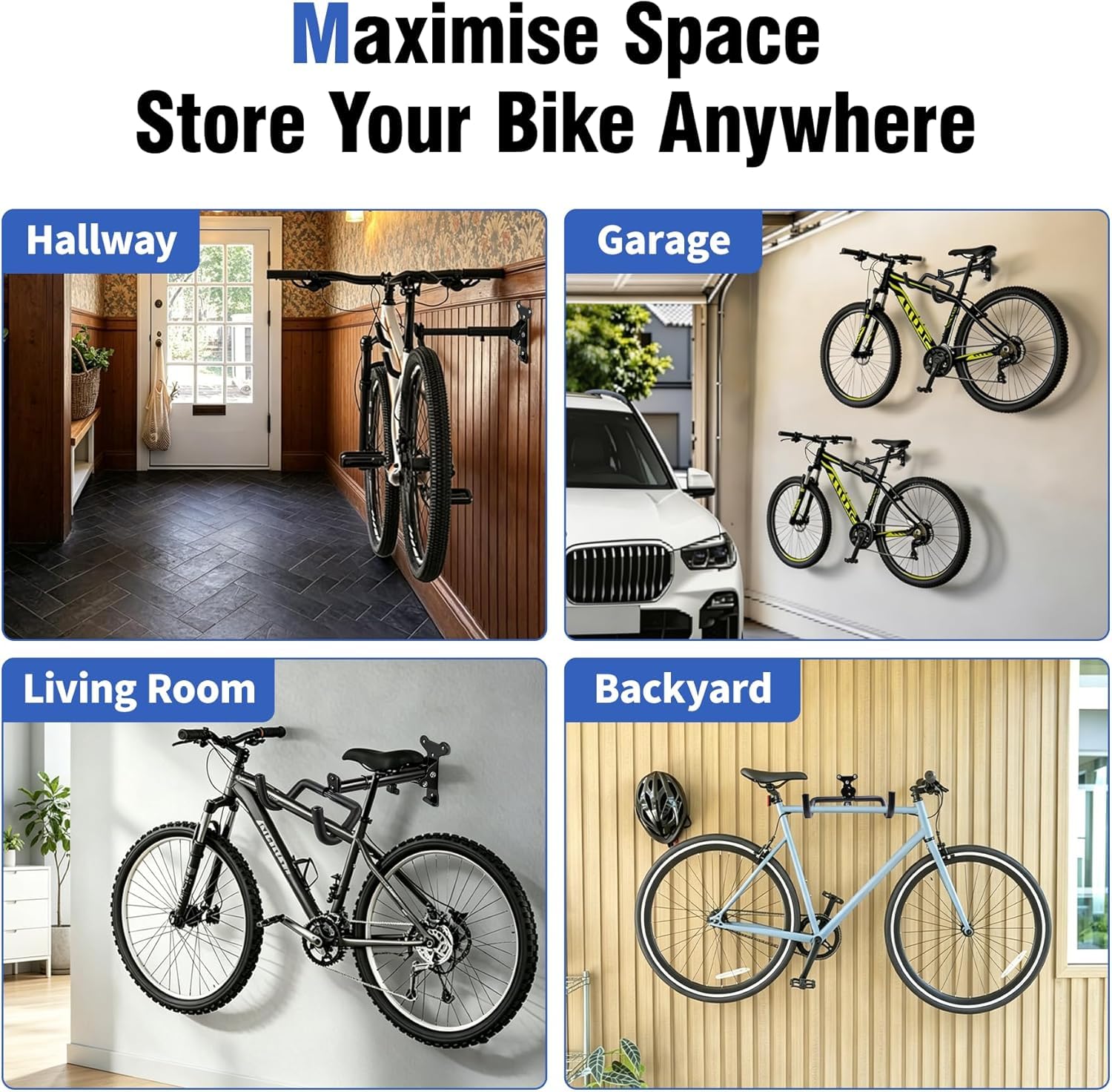 Support Mural Vélo, Porte-Vélo Horizontal pour Garage, Crochet Mural Résistant et Réglable pour Vélos de Route, VTT et Hybrides – Idéal Garage, Appartement et Maison-1 paquet | Rétractable et Pliable