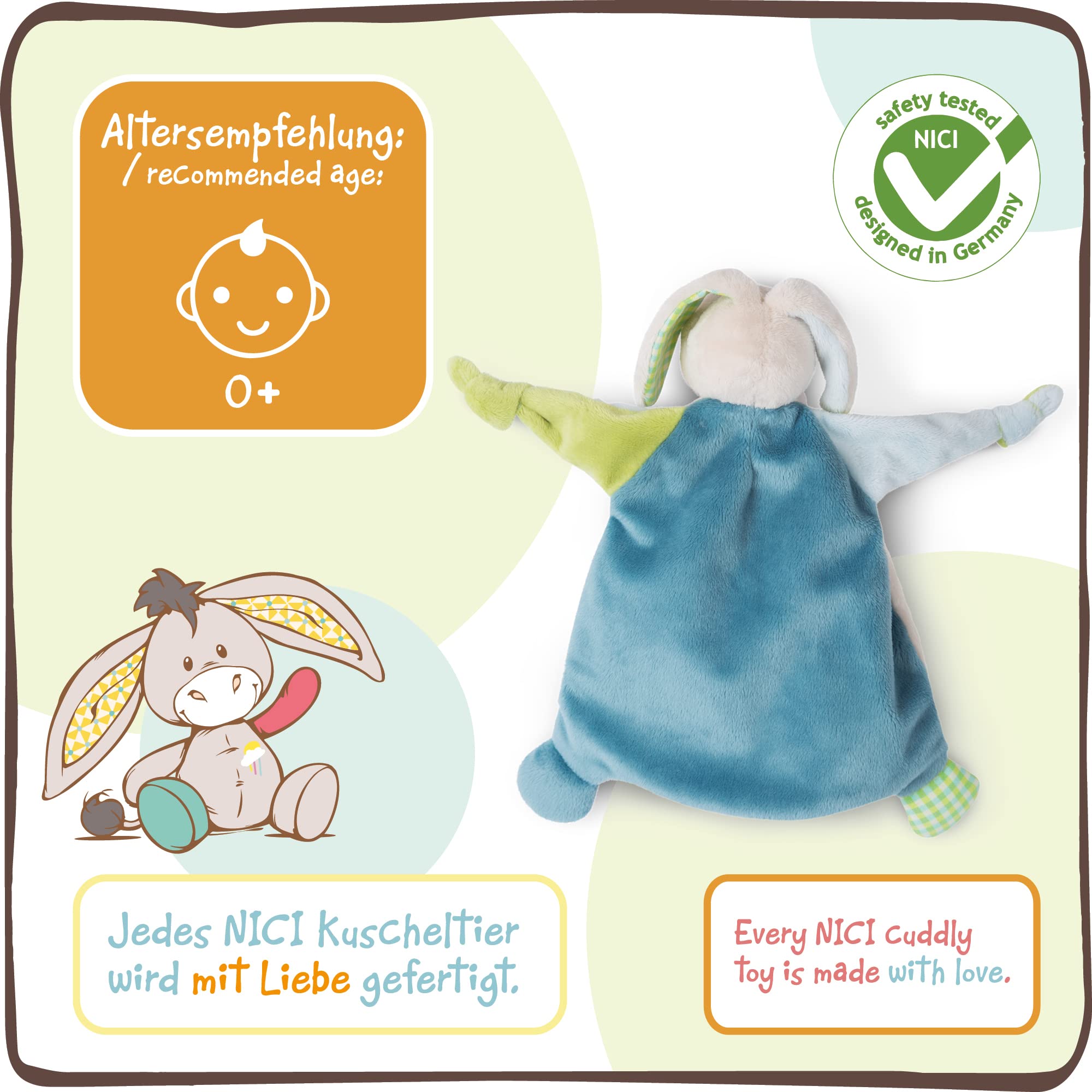 NICI Królik Kołderka 25x25 cm – Puszysty Kocyk od 0+ Miesięcy – Kołdry dla Dzieci & Niemowląt – Dziecięce Przytulanki – Kocyki dla Dziewczynek & Chłopców