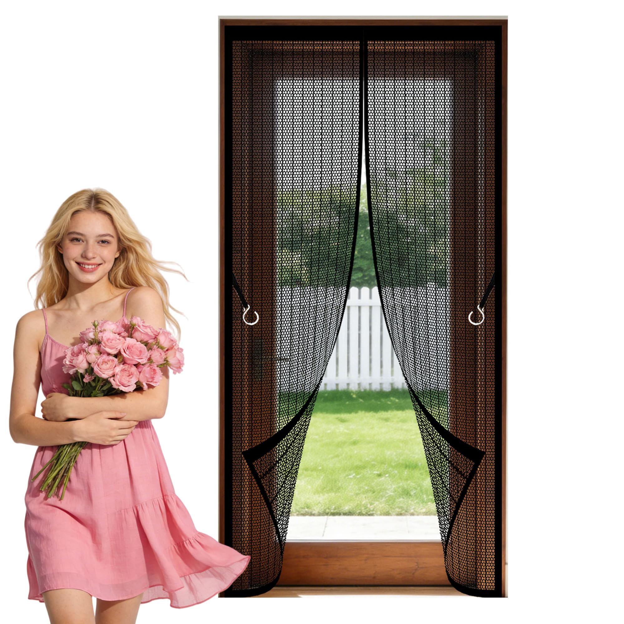 Magnet Fly Screen Door 75 x 242 cm with Magnetic Closure Mosquito Double Door Shuts Automatically Easy to Install Without Drilling Suitable for Patio Room Balcony Bedroom, Black