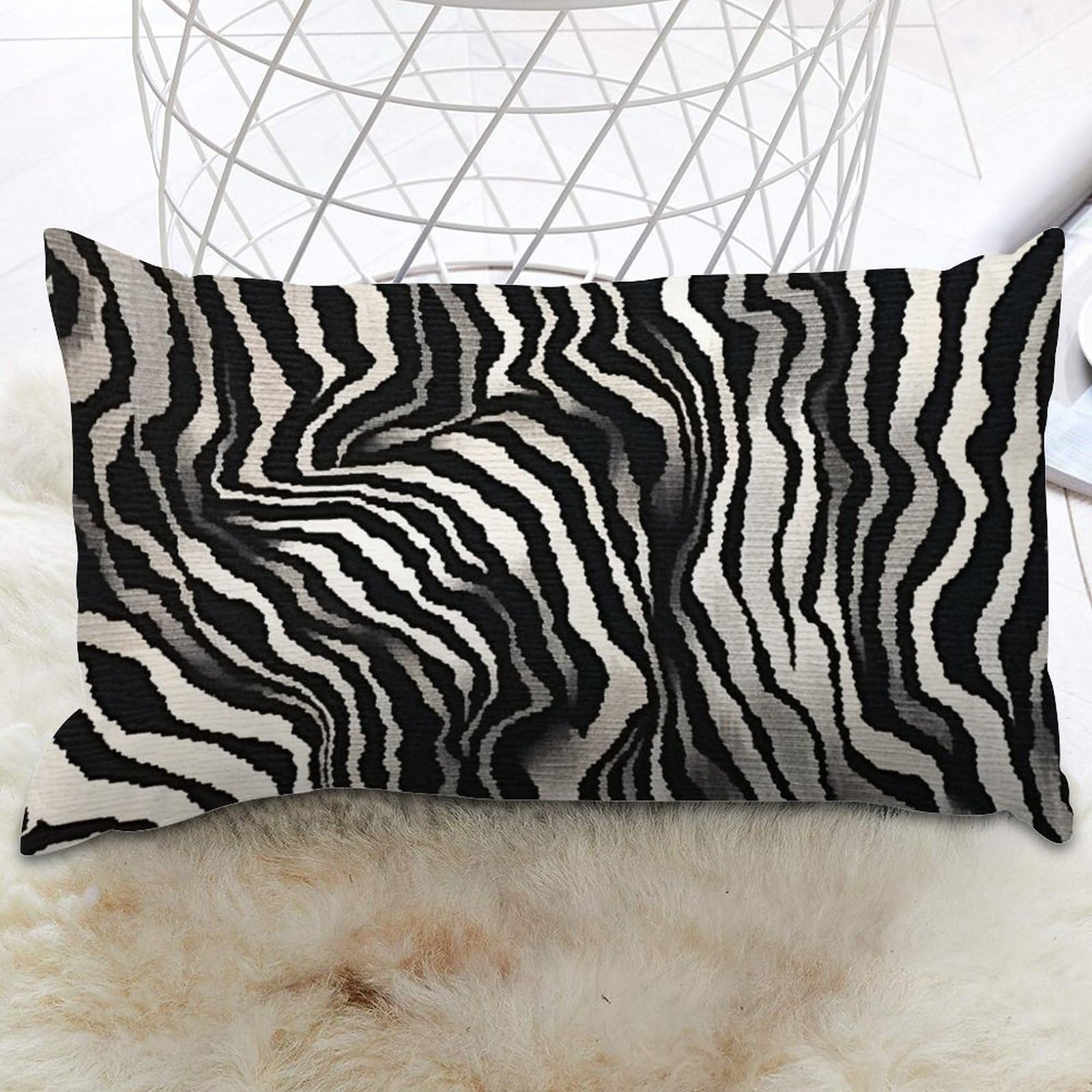 Agate in Ebony Beige Lumbar Pillow Cases Black White Zebra Print Pillows Throw Pillowcase Classic Outdoor Garden Decoration For Couch Bed Sofa Bedroom Car 16x24 IN