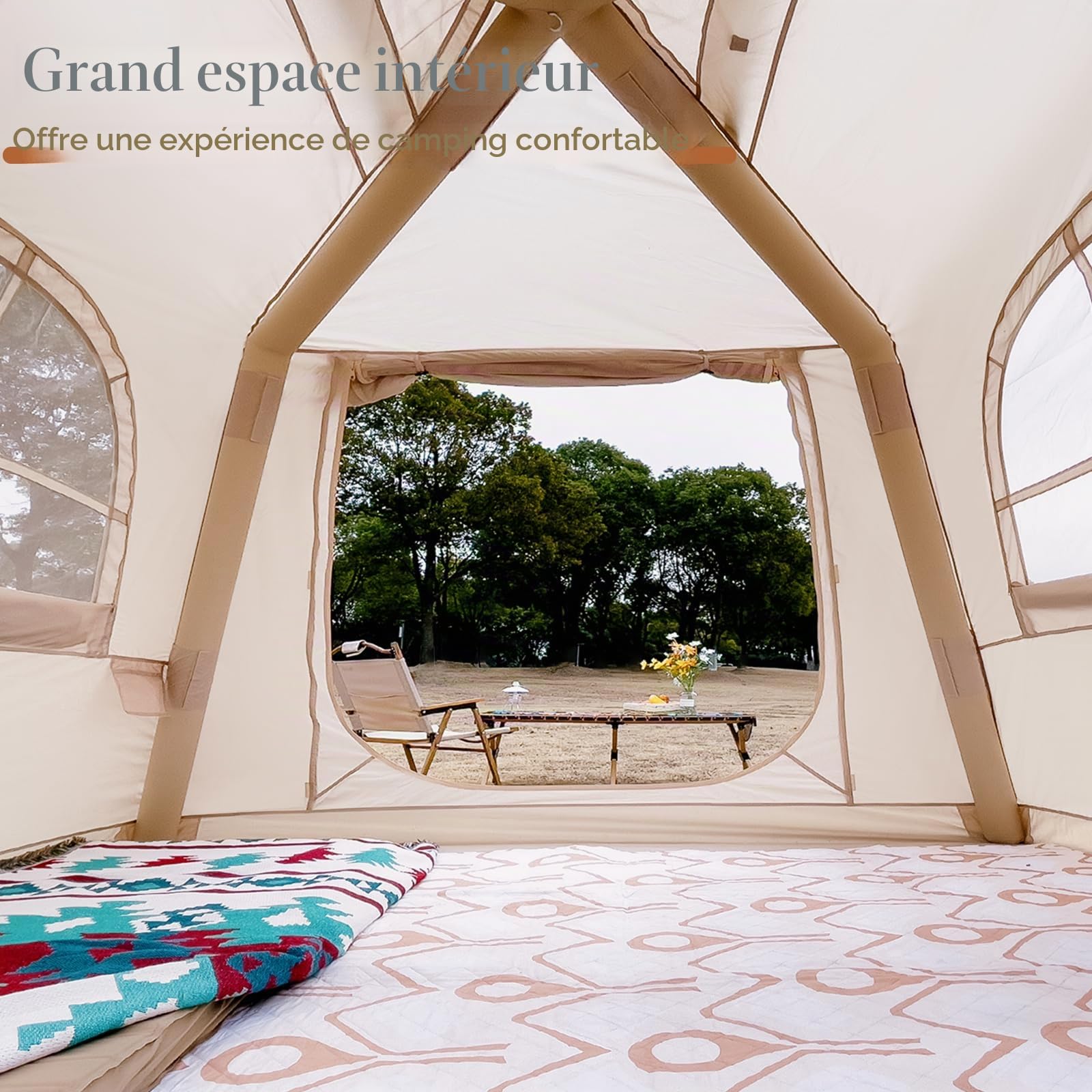 Tente de camping gonflable avec pompe à main - Montage facile - Imperméable - Coupe-vent - Tente gonflable d'extérieur - 2 à 10 personnes - Oxford Glamping