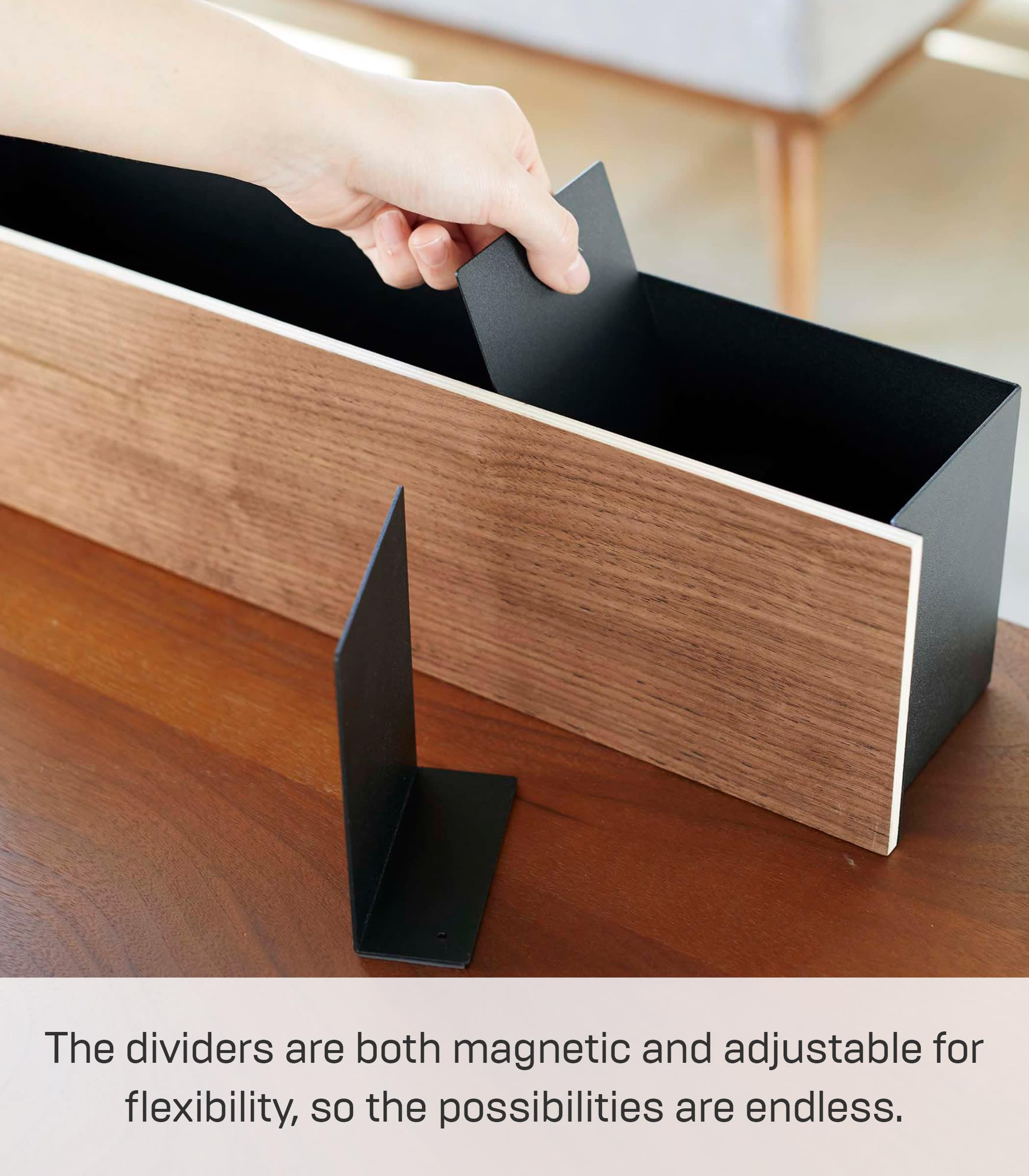 YAMAZAKI 5168 RIN Organiser Box, black, Steel/PlyWood, 45 x 9.5 x 12 cm