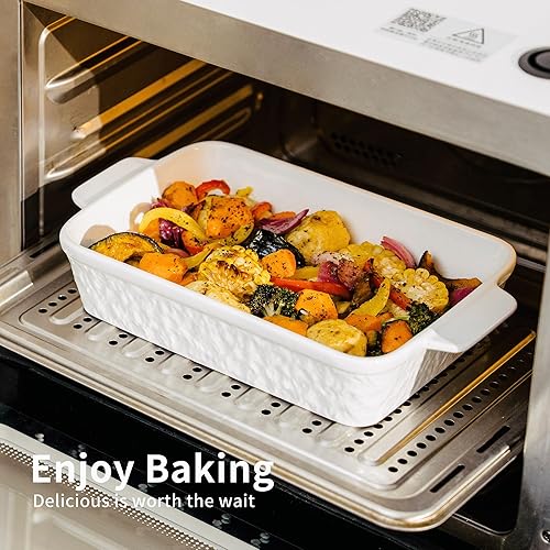 Miniatura 7 de Cacerola para horno, platos para hornear, juegos de 4 utensilios de cerámica para hornear, juego de 4 sartenes rectangulares con asas para hornear,