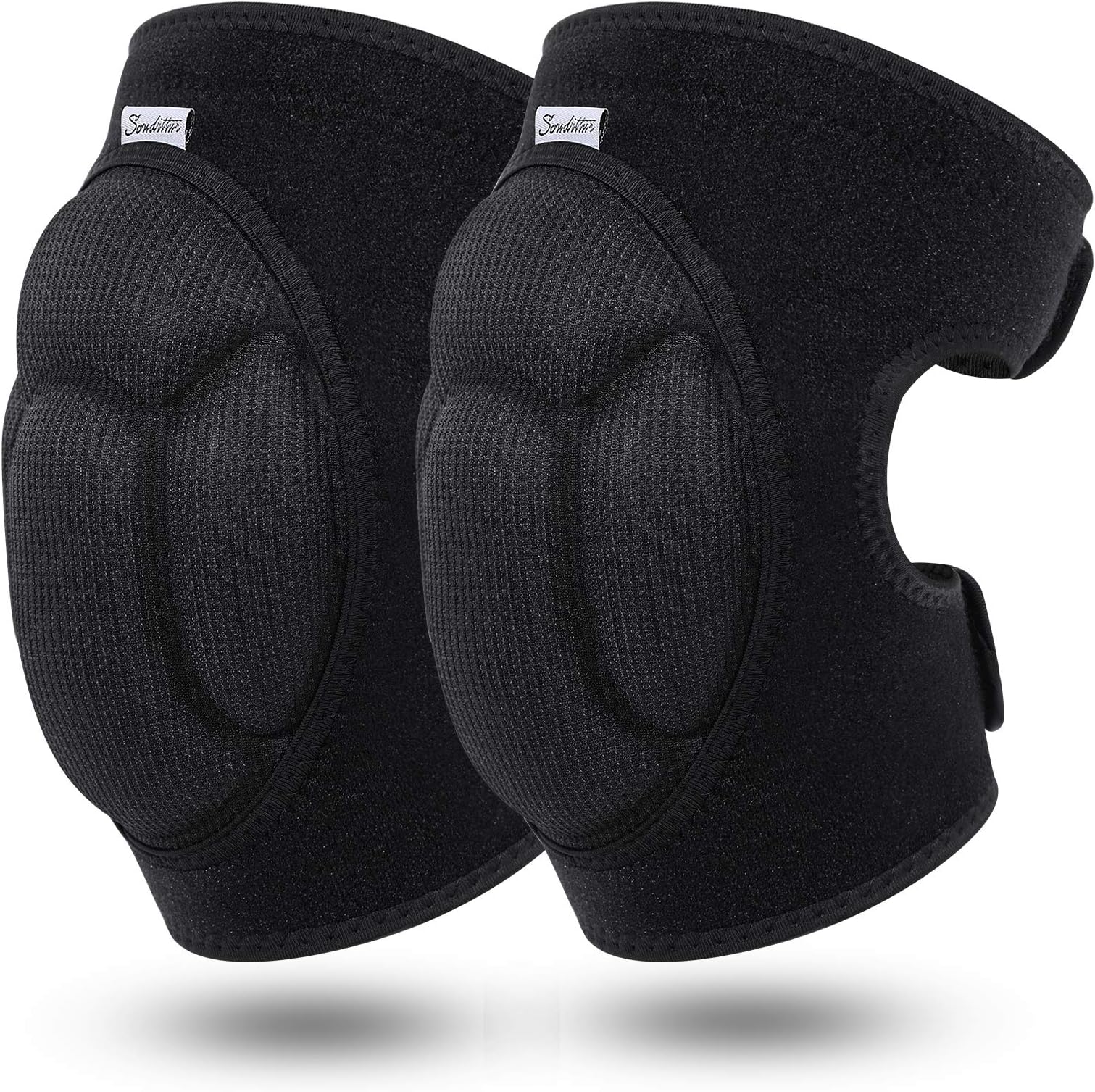 Soudittur Adult Knee Pads for Gardening, Anti-Slip Collision Avoidance Kneepads with Thick EVA Foam, for House Cleaning, Construction Work, Volleyball, Football Dance Knee Sleeve, 1 Pair (Black)