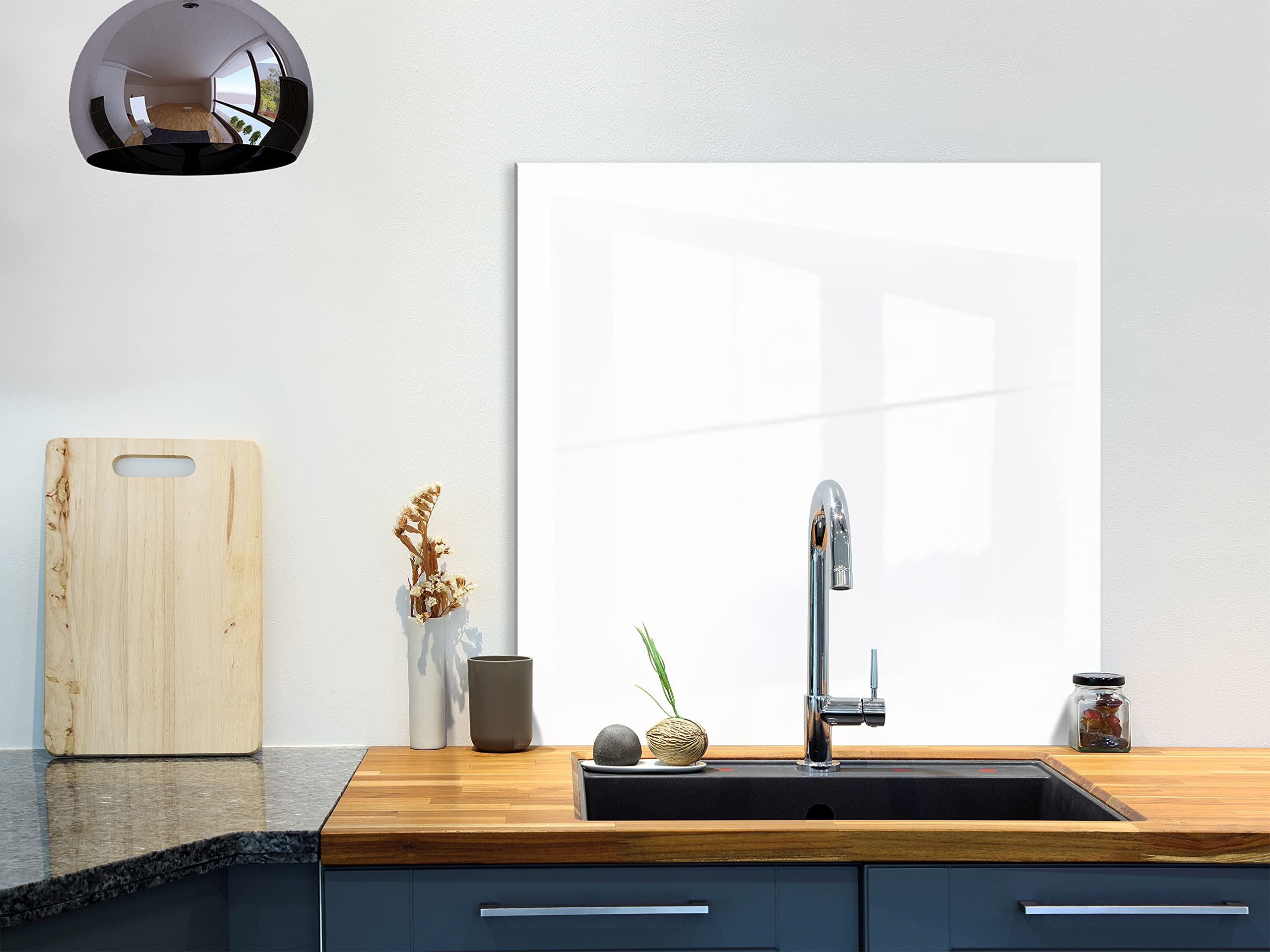 murando Spritzschutz Glas für Küche 60x60 cm Küchenrückwand Küchenspritzschutz Fliesenschutz Glasbild Dekoglas Küchenspiegel Glasrückwand Weiss f-A-10148-aq-a