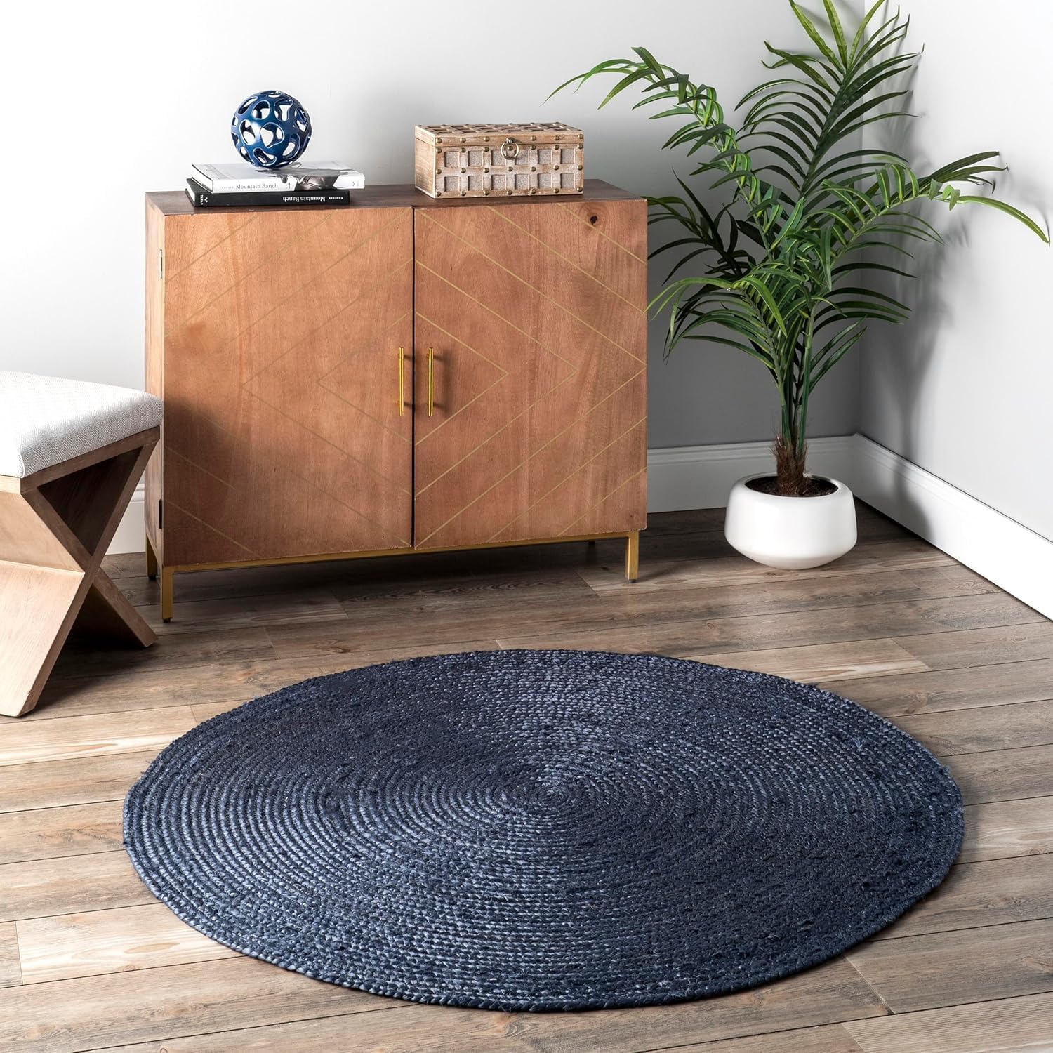 Handmade Braided Natural Jute Eco-Friendly Round Floor Area Rug.Floor Carpet Rug,Center Table Rug Black 2' Round