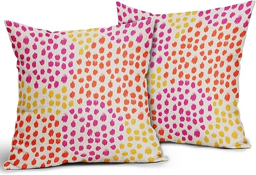 Miniatura 10 de Juego de 2 fundas de almohada de color marrón crema de 20 x 20 pulgadas, diseño bohemio de lunares, moderno estampado de pinceladas, fundas de