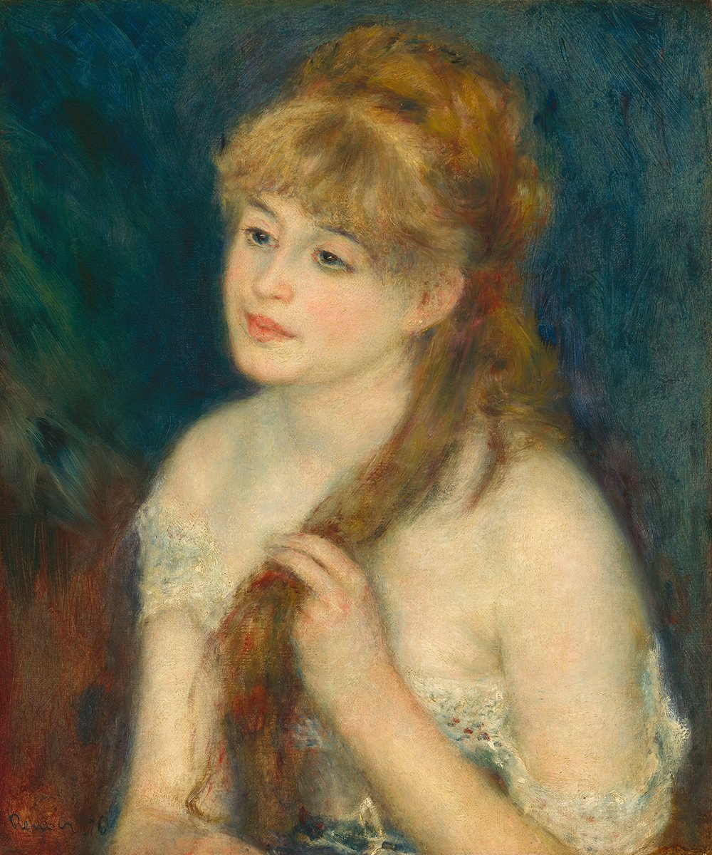 Lámina mate de Joven trenzando su pelo de Pierre Auguste Renoir, tamaño mediano