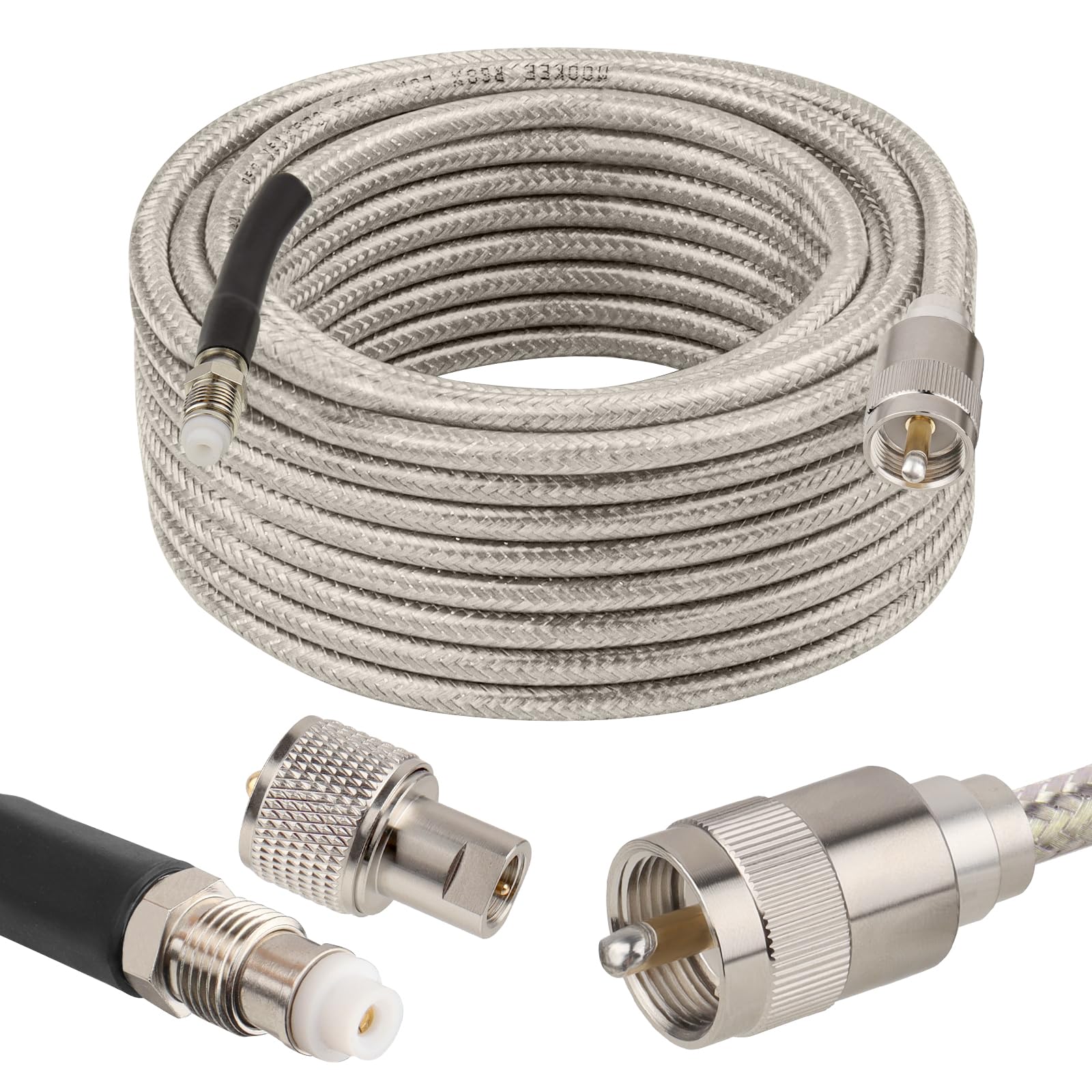 MOOKEERF Cavo coassiale CB da 10,7 m, cavo antenna CB a bassa perdita RG8X con connettore maschio PL-259 e FME/PL259 - 10,7 m