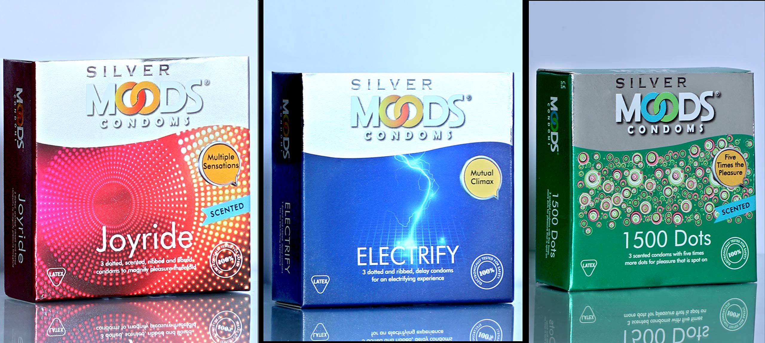 MOODS Men Condom Silver Range Variety Combo Pack (1500DOT 3s + JOYRIDE 3s + ELECTRIFY 3s) (3Pack 9s)-picture-22