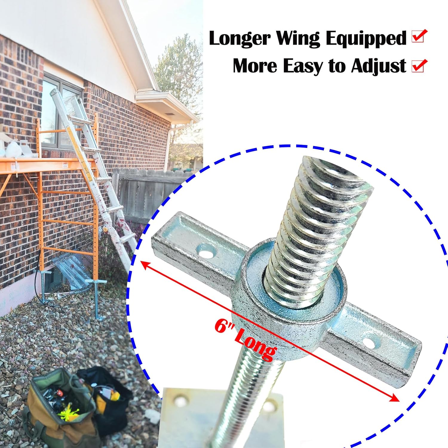 18" Scaffold Adjustable Leveling Jack Solid Screw Jacks with Big Wing Nut & Base Plate for Baker-Style Scaffolding, 4 Pack