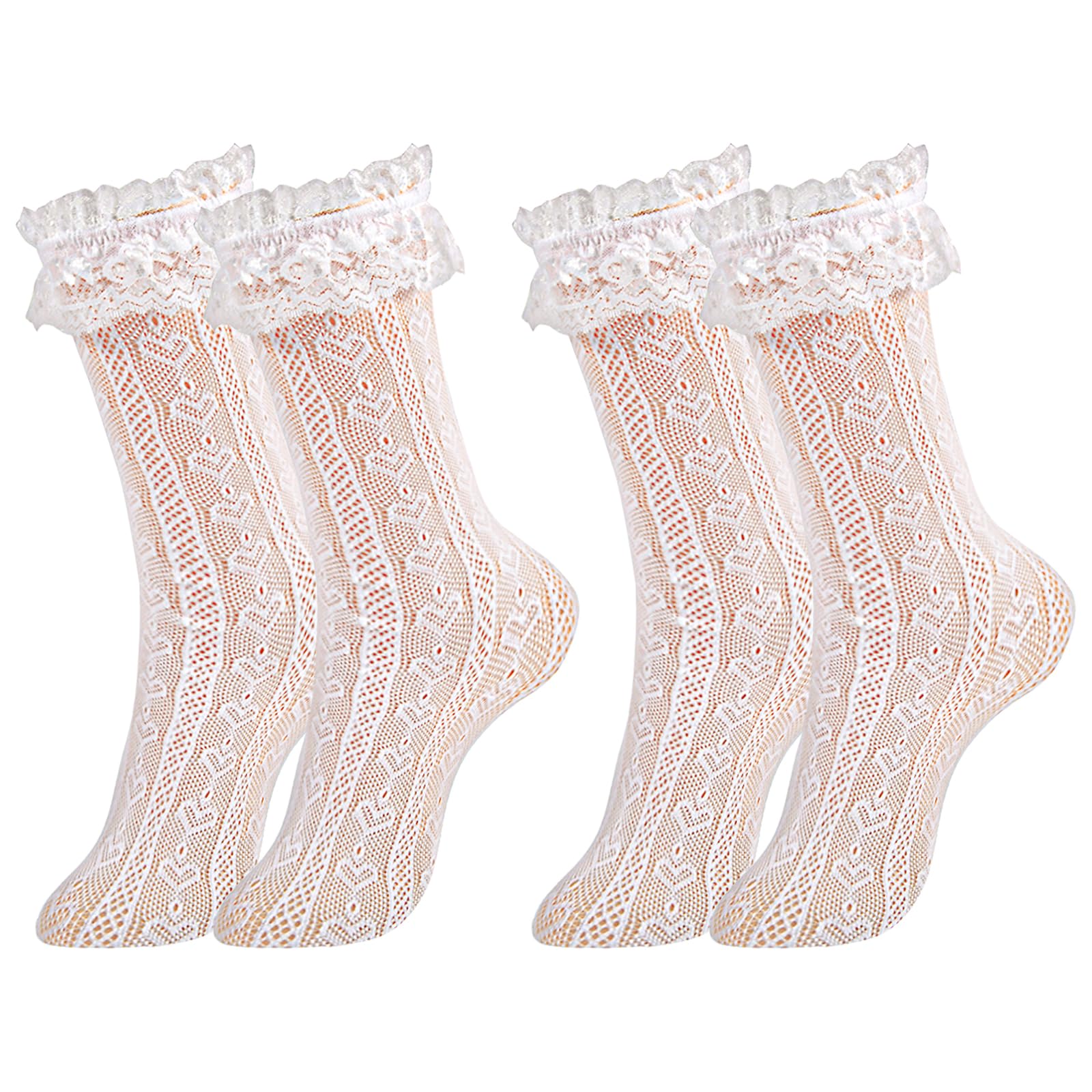 Womens Lace Ankle Socks Ruffle Frilly Socks,Mesh Lace Trim Lolita Sock,Cute Mesh Frilly Dress Sock for Women