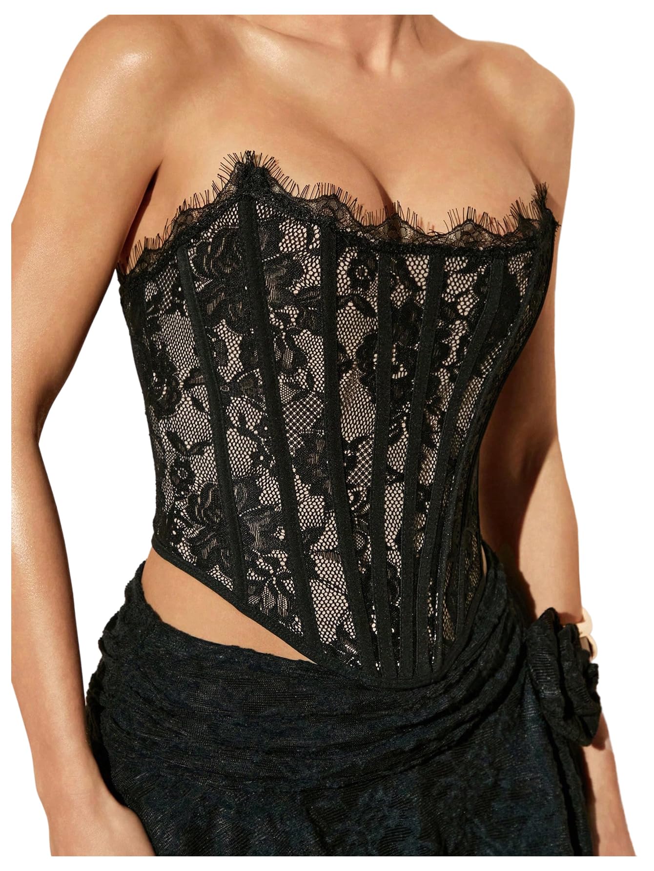BEAUDRM Womens Y2K Floral Corset Tops Renaissance Bustier Corset Lace-Up Backless Bustier Party Rave Club Going Tops