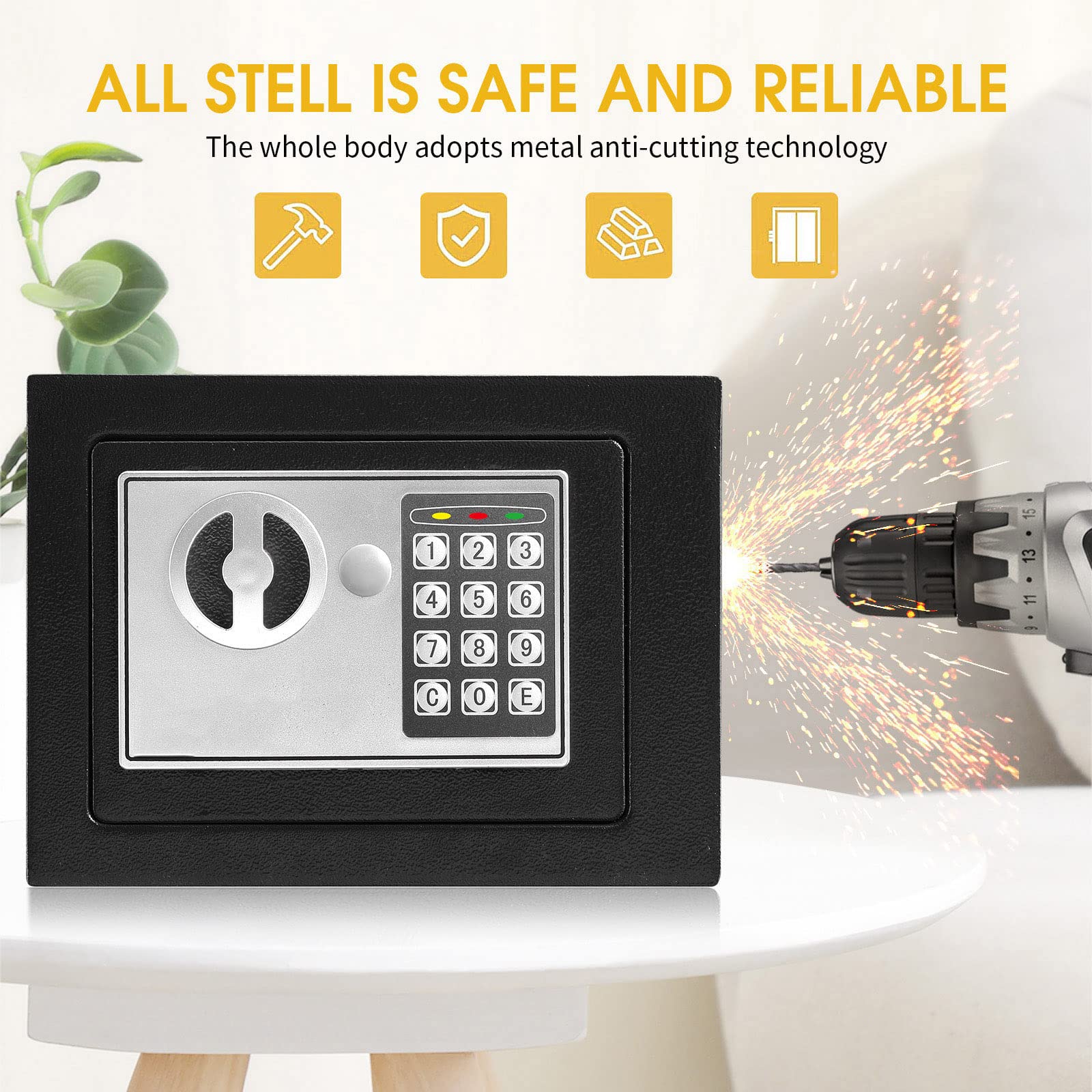 Piccola Cassaforte Elettronica di Sicurezza, Piccola Cassaforte per Soldi, Mini Cassaforte Ignifuga da 0,23 Piedi Cubi con Serratura a Combinazione E Chiave, per Deposito di Contanti