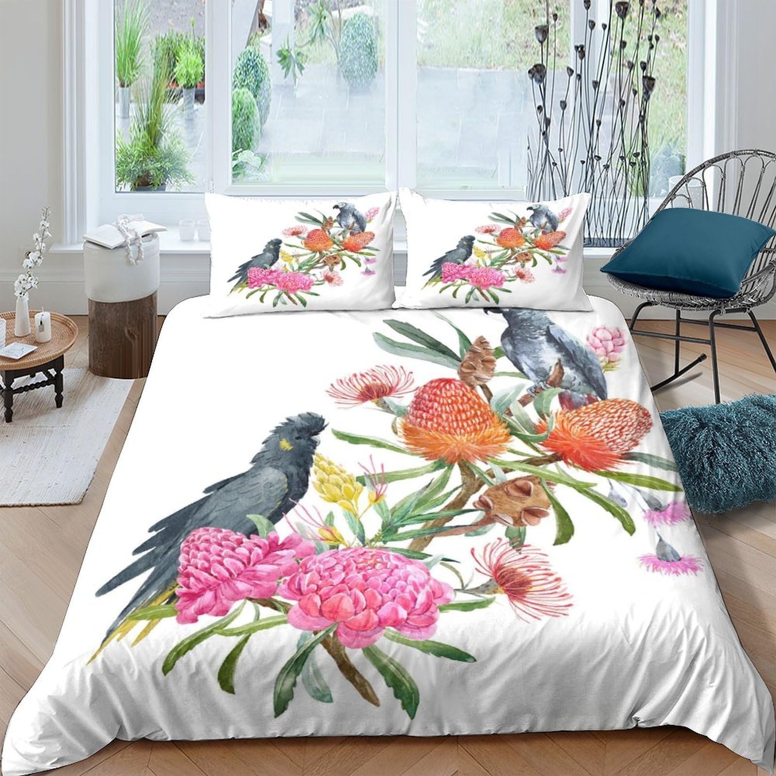 Ctjqhvkz Style-3 3D Printed Parrot Floral Fitted Sheet Microfiber Soft Breathable Fruit Branch Mattress Cover For Bedroom Guest Room Decor Single（135X200cm）