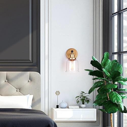 Miniatura 7 de Aplique de pared, aplique de pared de oro negro con vidrio transparente, moderno aplique de pared de estilo rústico de mediados de siglo para