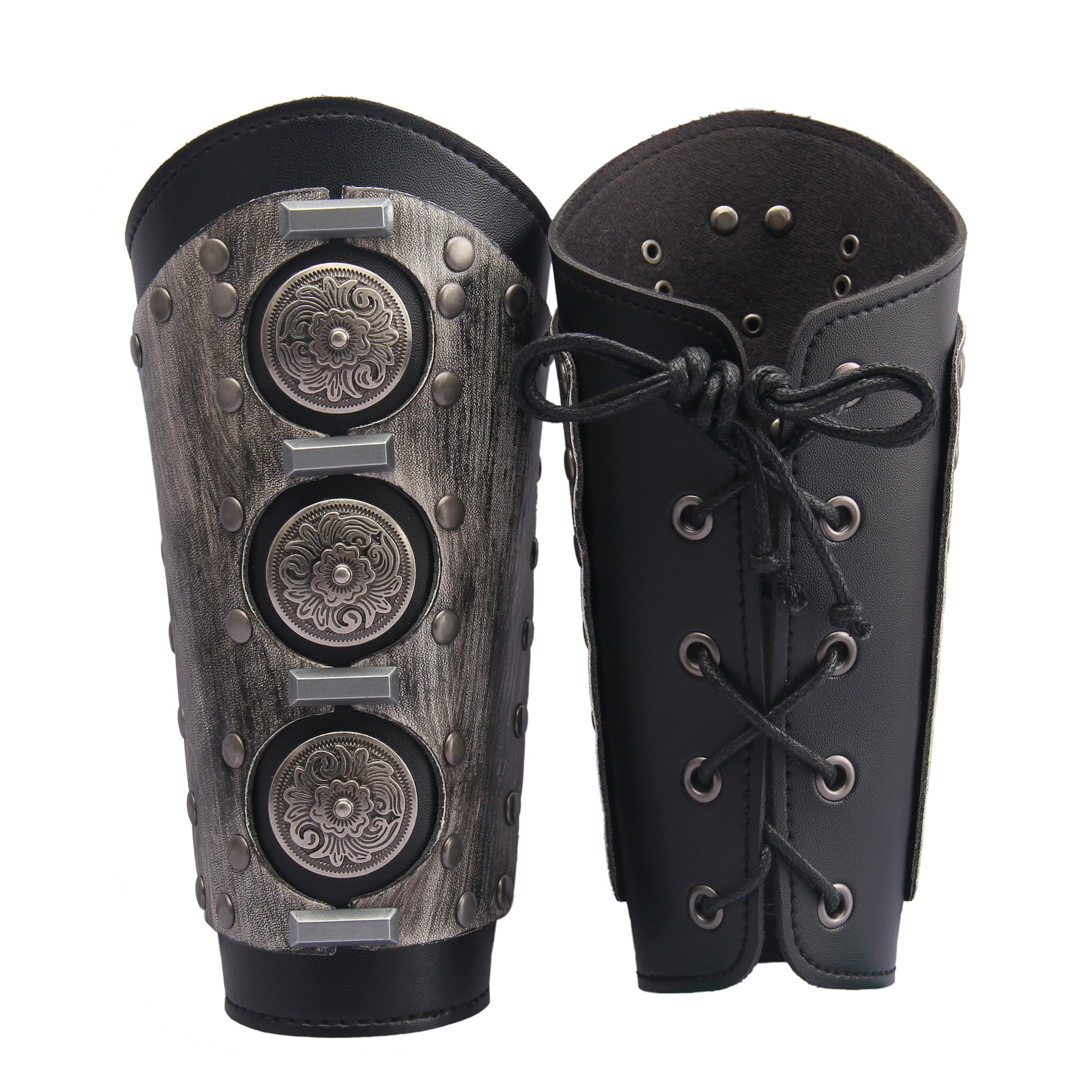 GelConnieLeather Gauntlet Wristband Medieval Bracers Viking Wrist Guards Archery Guards Bracers Wide Arm Armor Cuff for Women Men 2PCS