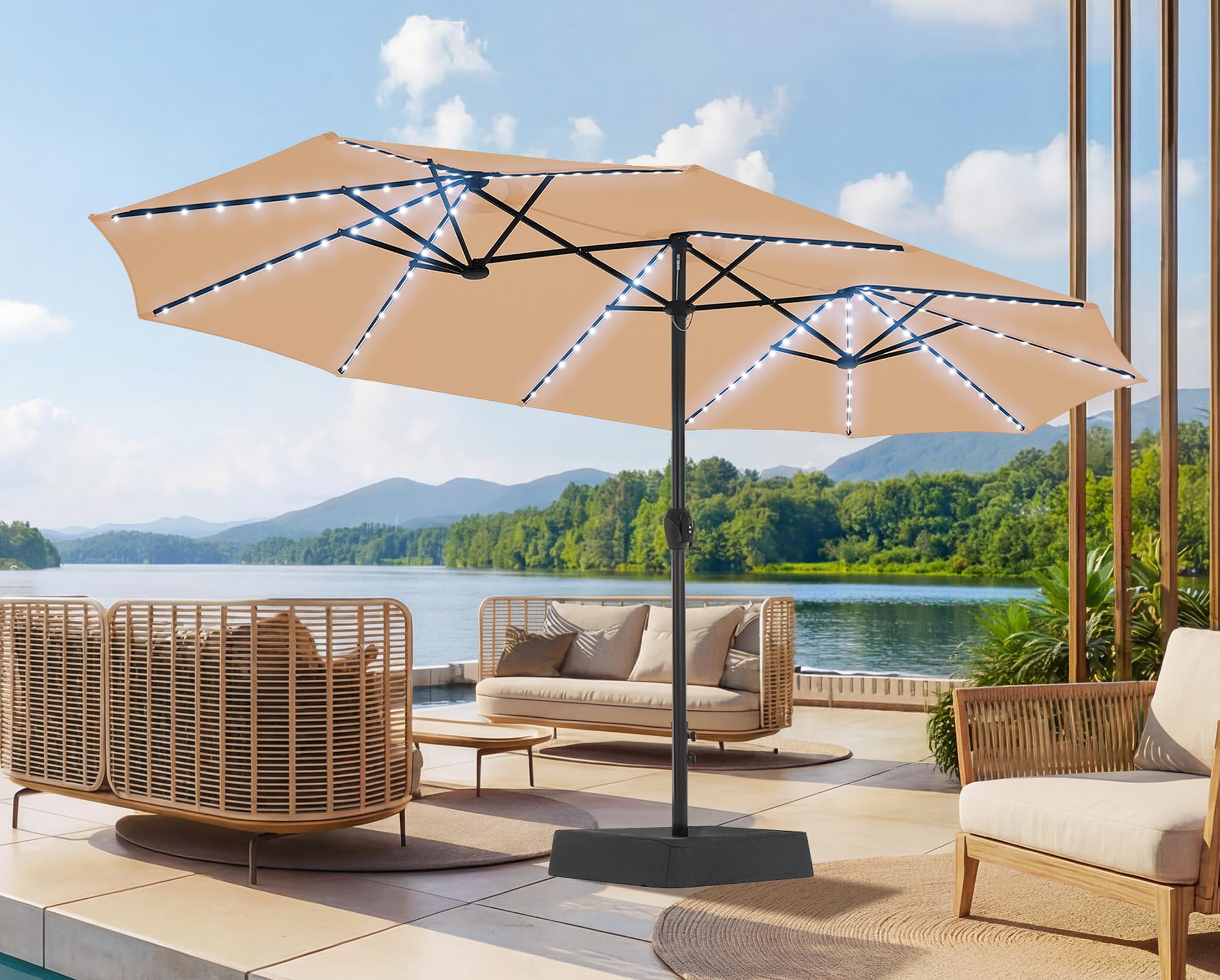 SUPERJARE 15-Ft Patio Umbrella with Lights