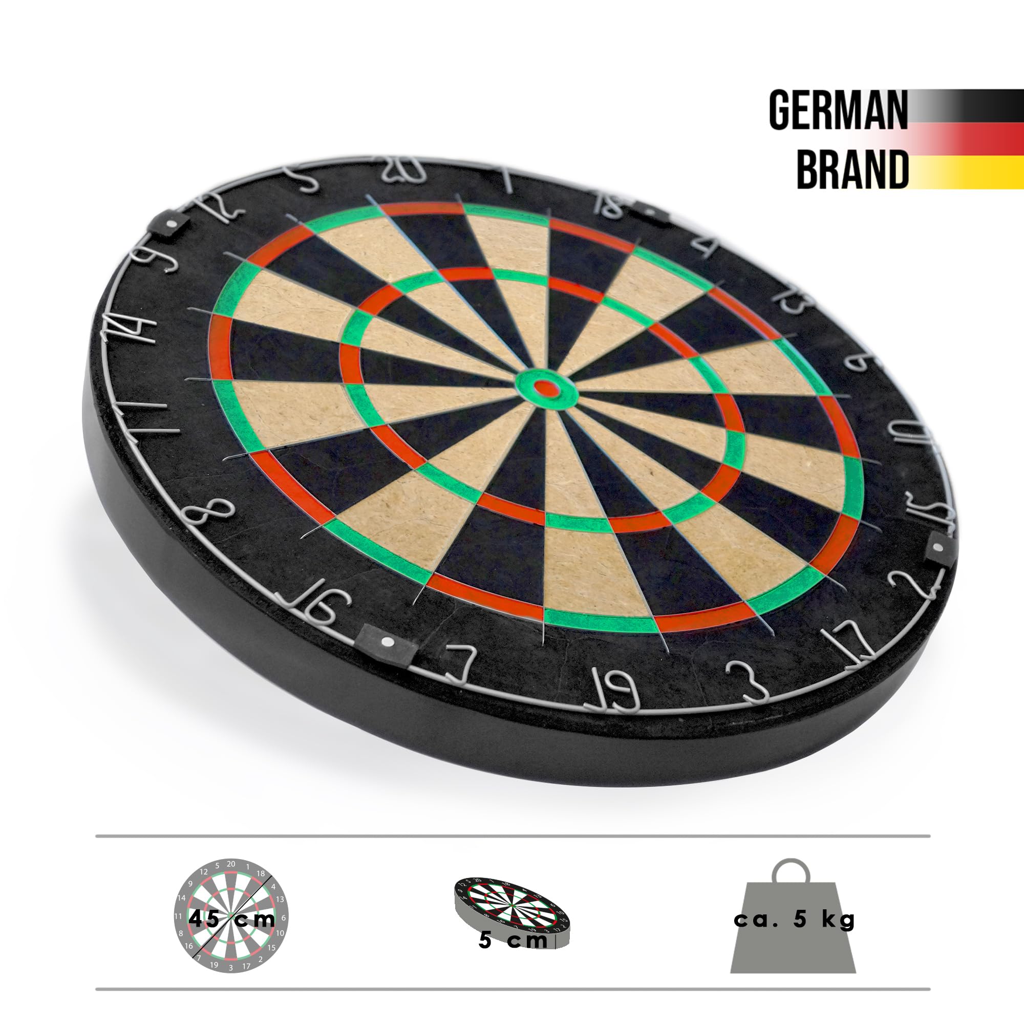 Karella Dartboard BullOut, Turnier Steeldartscheibe, klammerfreie und ultradünne Verdrahtung, bestes Profi-Sisal, drehbarer Zahlenring, ⌀ 45cm, auch als Set inkl. 2 Satz Darts 21g