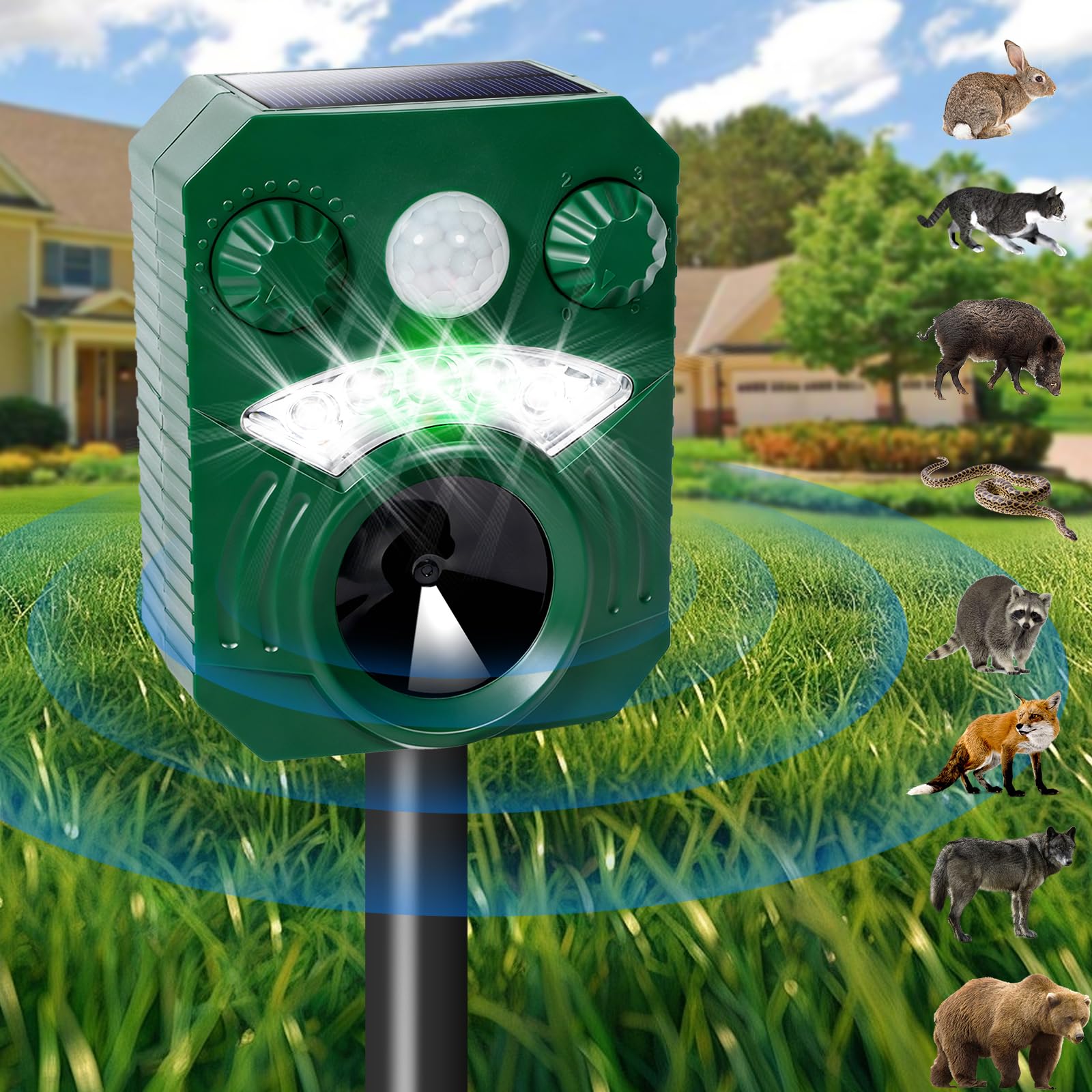 Répulsif Chat Ultrason,Répulsif Chat Exterieur,Répulsif pour Chats Solaire,répulsif à ultrasons avec Détecteur de Mouvement pour Anti Chats Chiens Souris Ratons Oiseaux Les rongeurs.