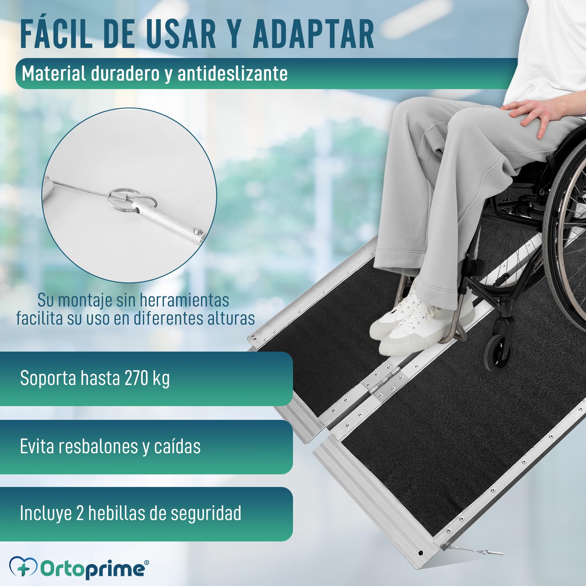OrtoPrime Rampa para Silla de Ruedas Plegable y PORTÁTIL Rampa Silla de Ruedas Salvaescaleras Portátil - Rampa Plegable Carga Silla de Ruedas - rampa Minusválidos Seguridad - Rampa Salva Escalones