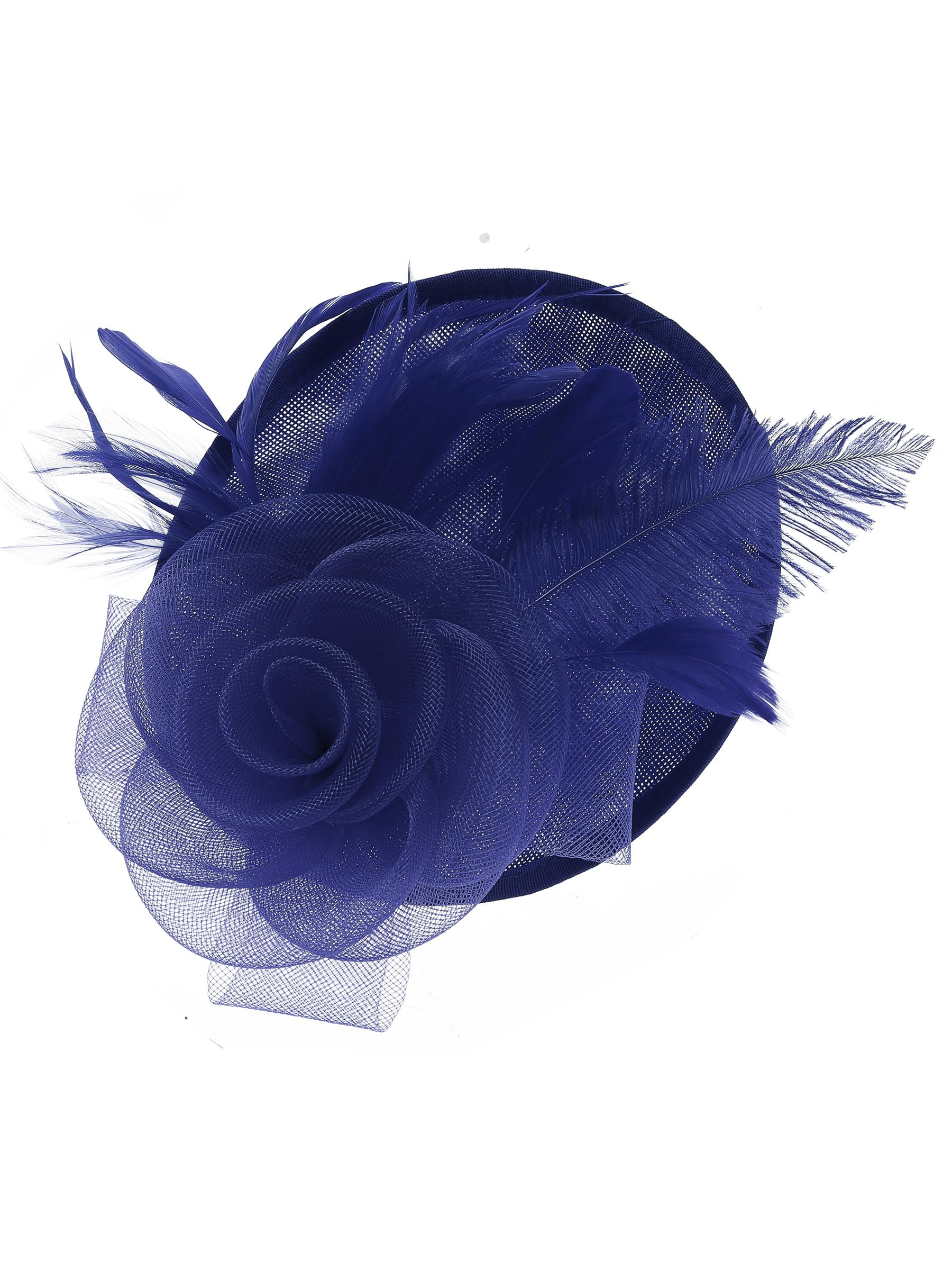 BABEYOND Tocado de mujer con plumas y flores de malla, elegante gorro con clip para el pelo para bodas, día de carrera de damas, fiesta de cóctel