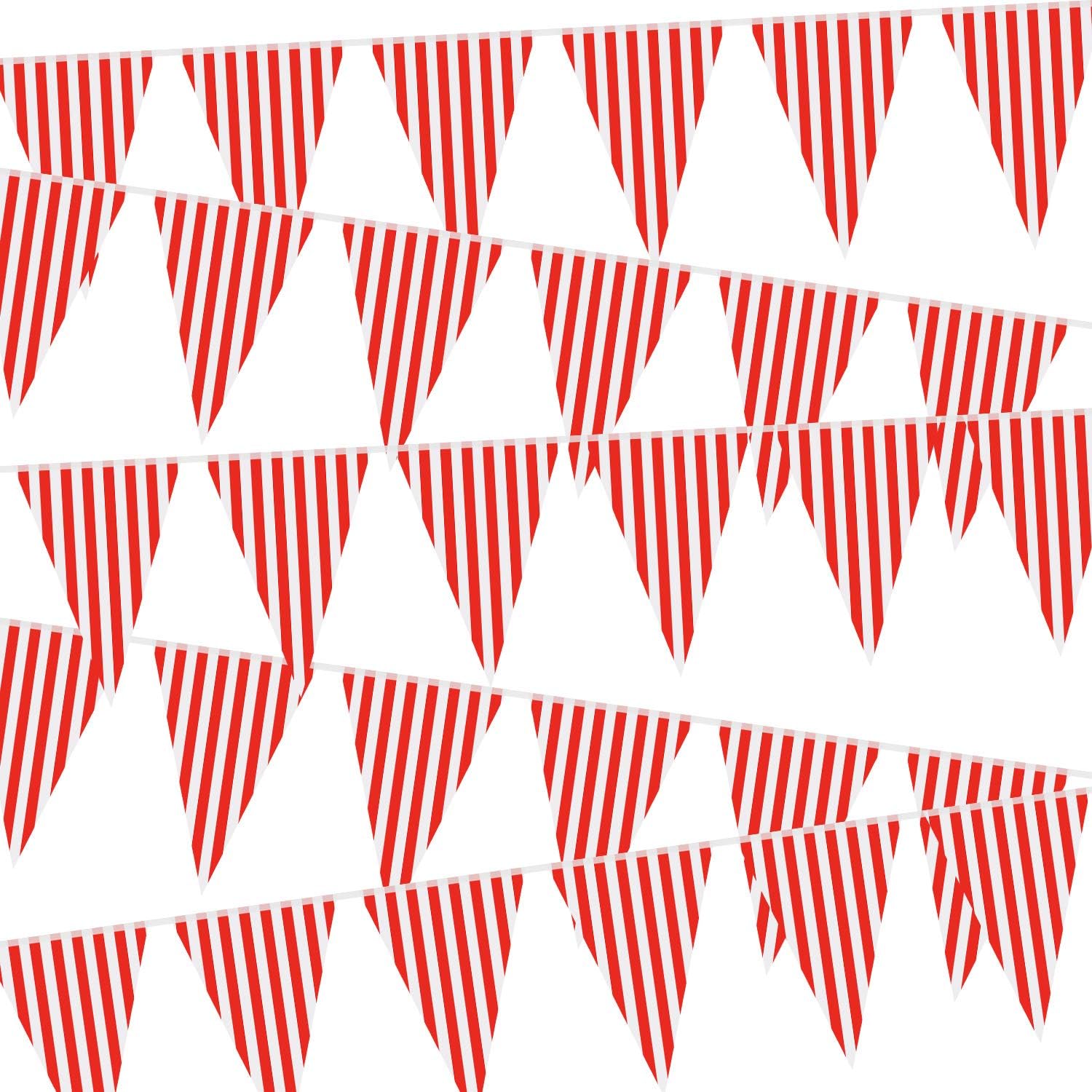 5 Packs Circus Party Decorations Supplies, Red and White Pennant Banner Triangle Bunting Flag for Carnival Birthday Party, 7.4 x 10.8 Inch