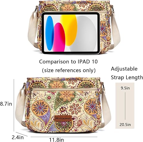 Miniatura 3 de Malirona Bolso cruzado floral duradero para mujer, bolso de mensajero de lona con múltiples bolsillos para viaje